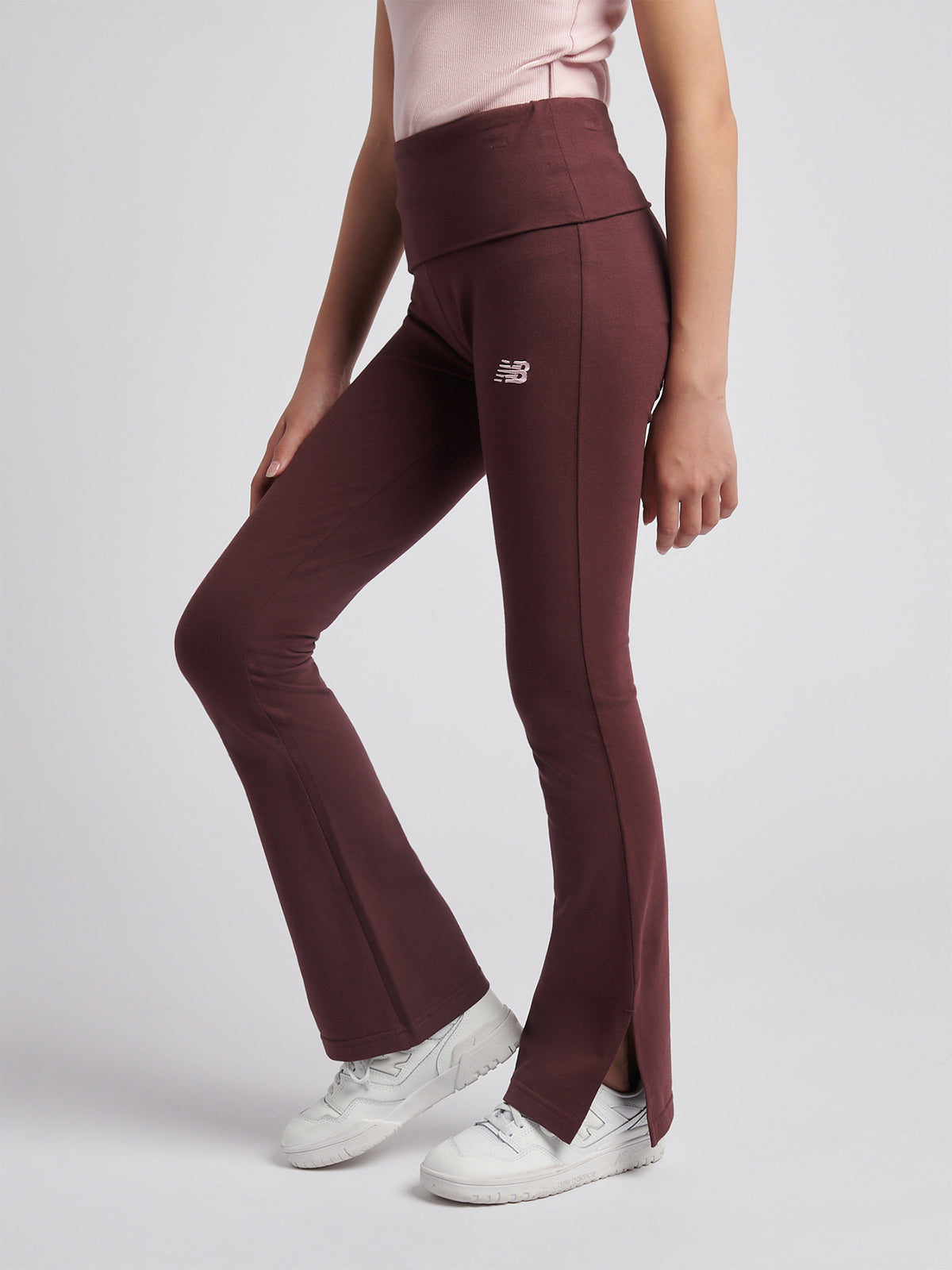 Girls' Small Logo Roll Down Flare Leggings - Cherry Leather