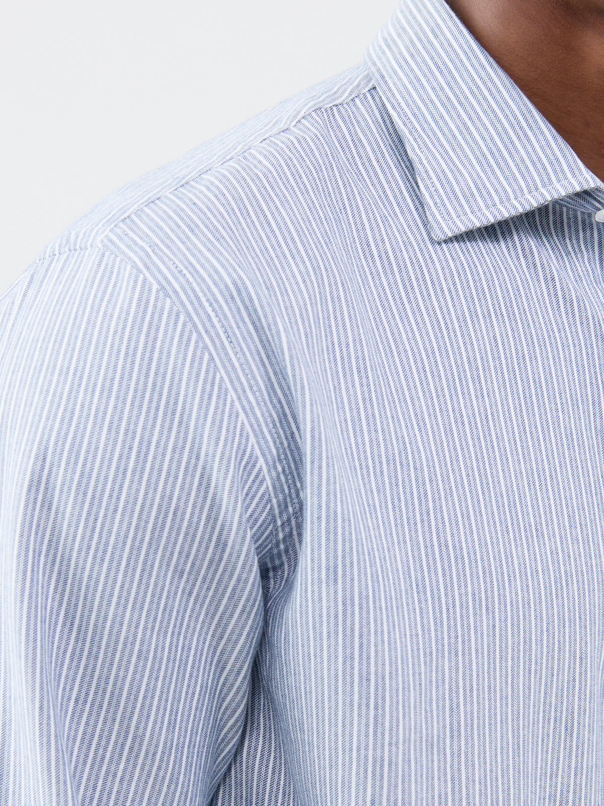 Paul Brushed Cotton Twill Stripe Shirt - Blue