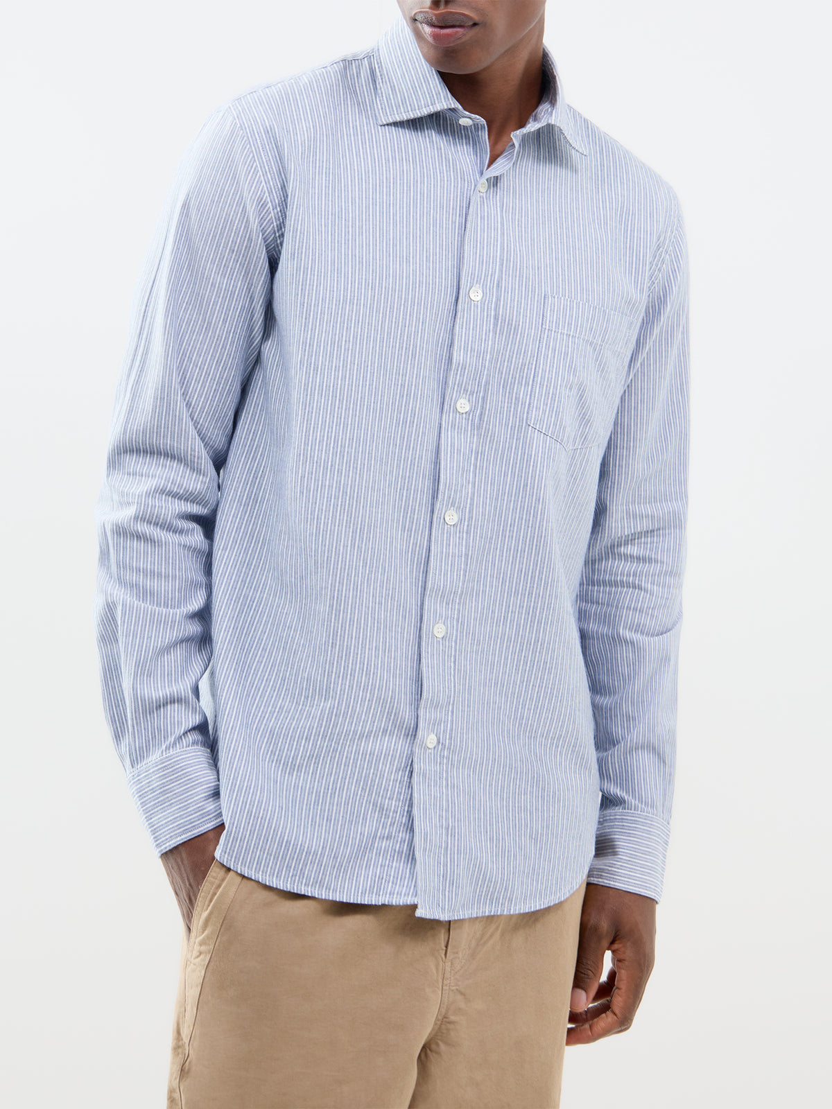 Paul Brushed Cotton Twill Stripe Shirt - Blue