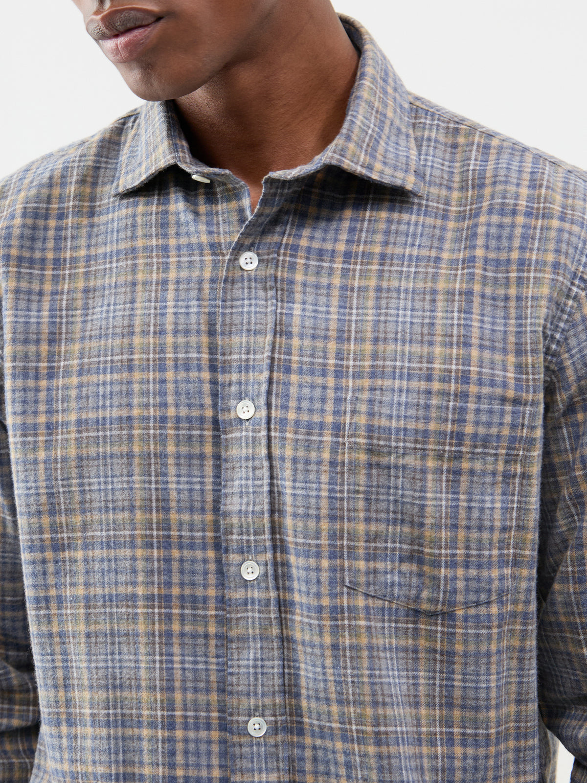 Paul Brushed Cotton Plaid Shirt - Grey