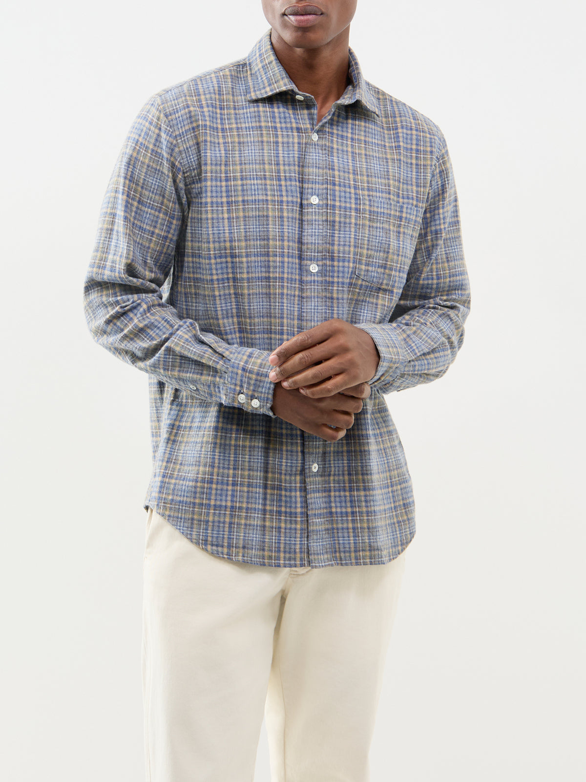 Paul Brushed Cotton Plaid Shirt - Grey