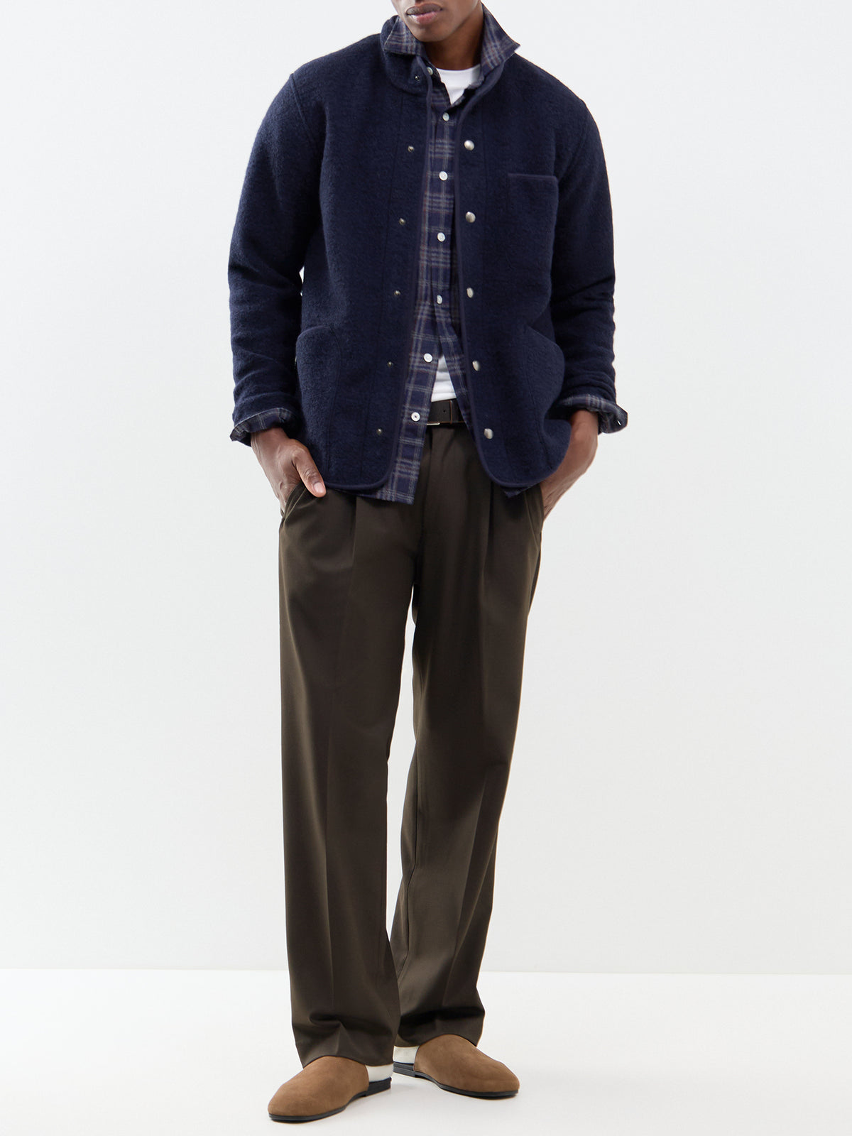 Paul Brushed Cotton Plaid Shirt - Navy