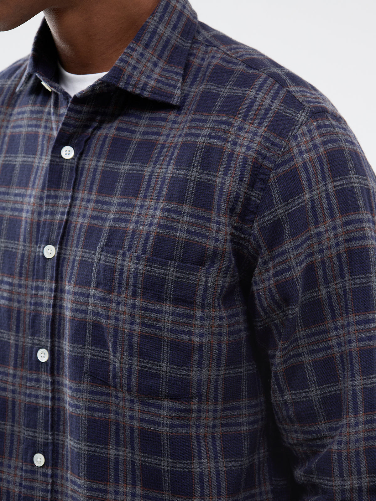Paul Brushed Cotton Plaid Shirt - Navy
