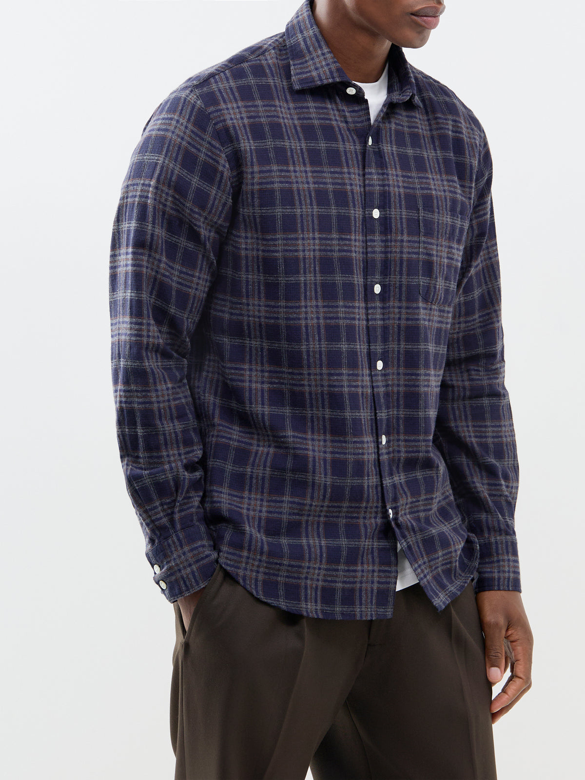 Paul Brushed Cotton Plaid Shirt - Navy
