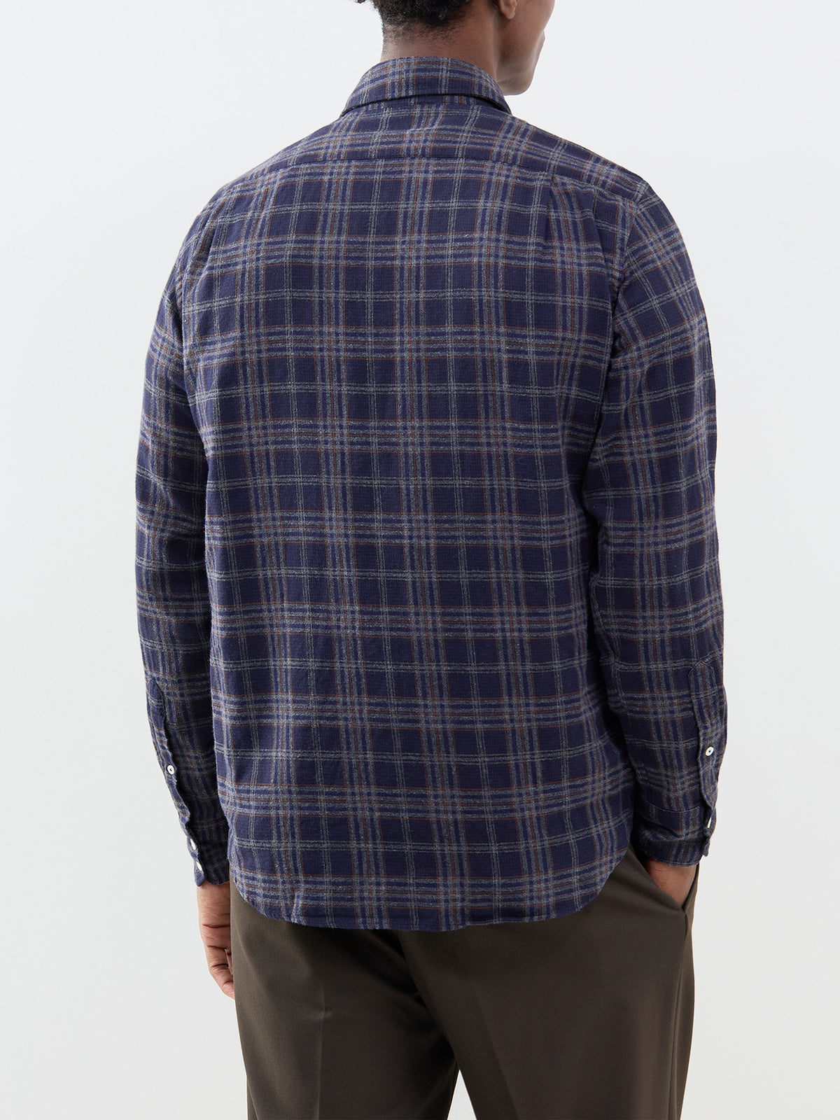 Paul Brushed Cotton Plaid Shirt - Navy