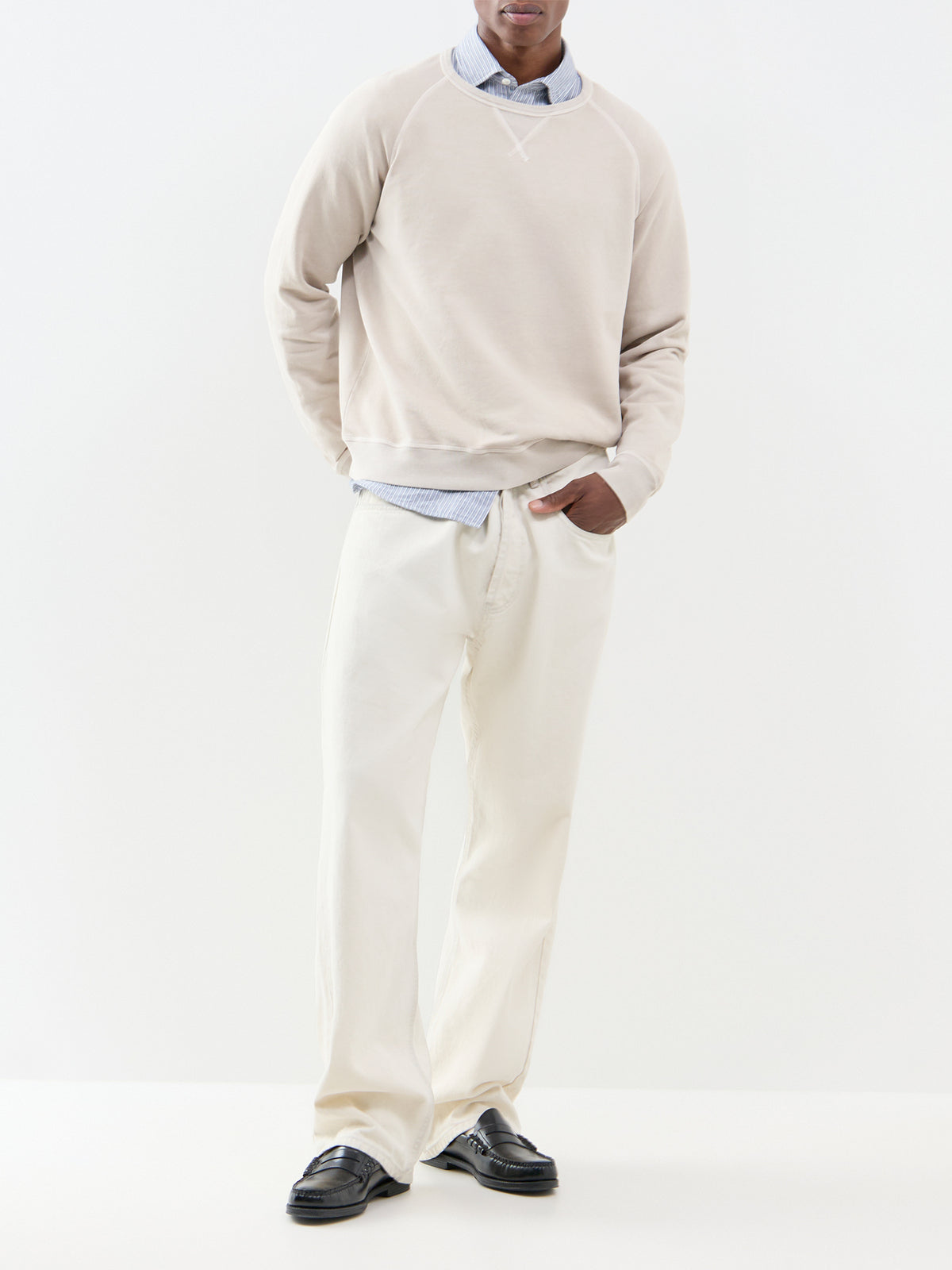 Light Fleece Cotton Crew Neck Sweatshirt - Cement