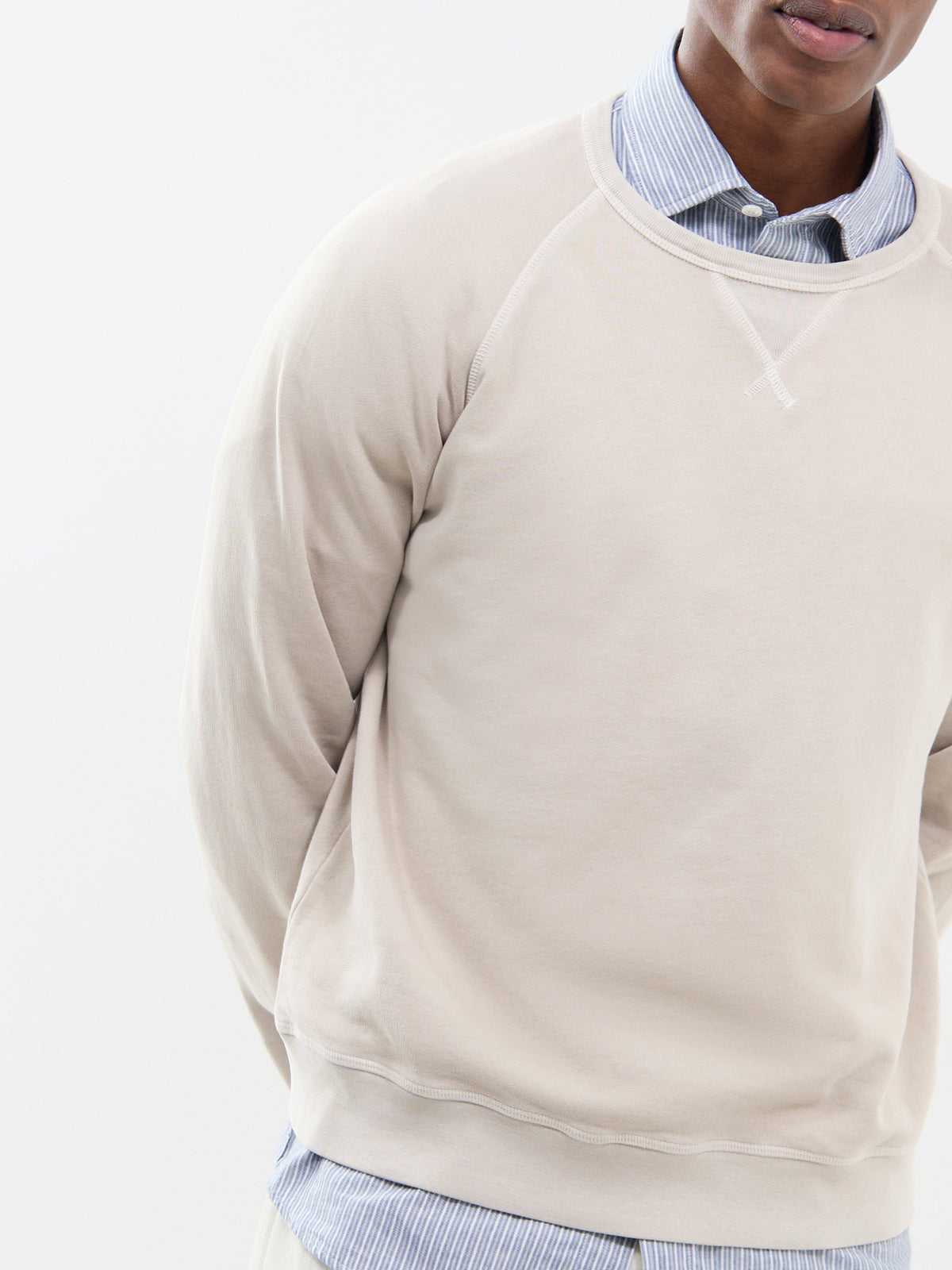 Light Fleece Cotton Crew Neck Sweatshirt - Cement