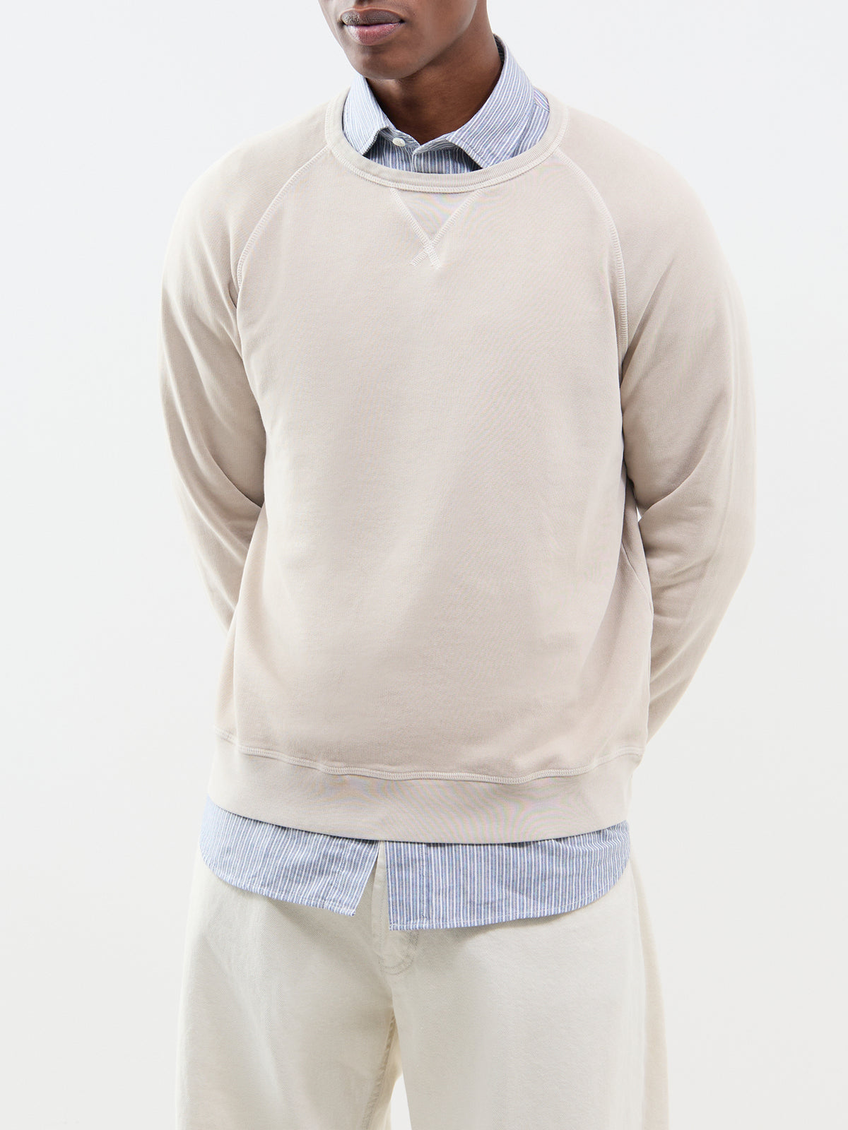 Light Fleece Cotton Crew Neck Sweatshirt - Cement