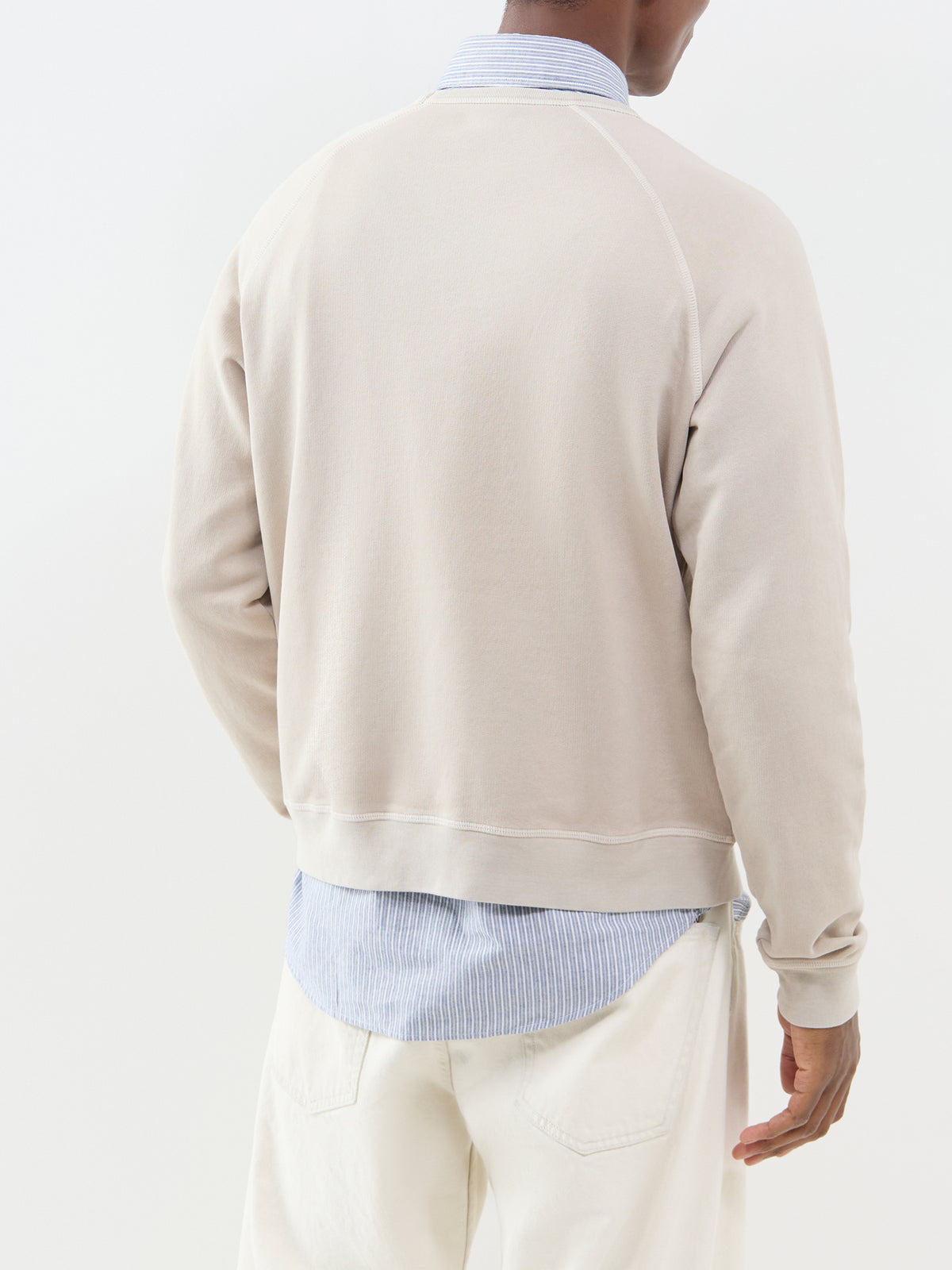 Light Fleece Cotton Crew Neck Sweatshirt - Cement