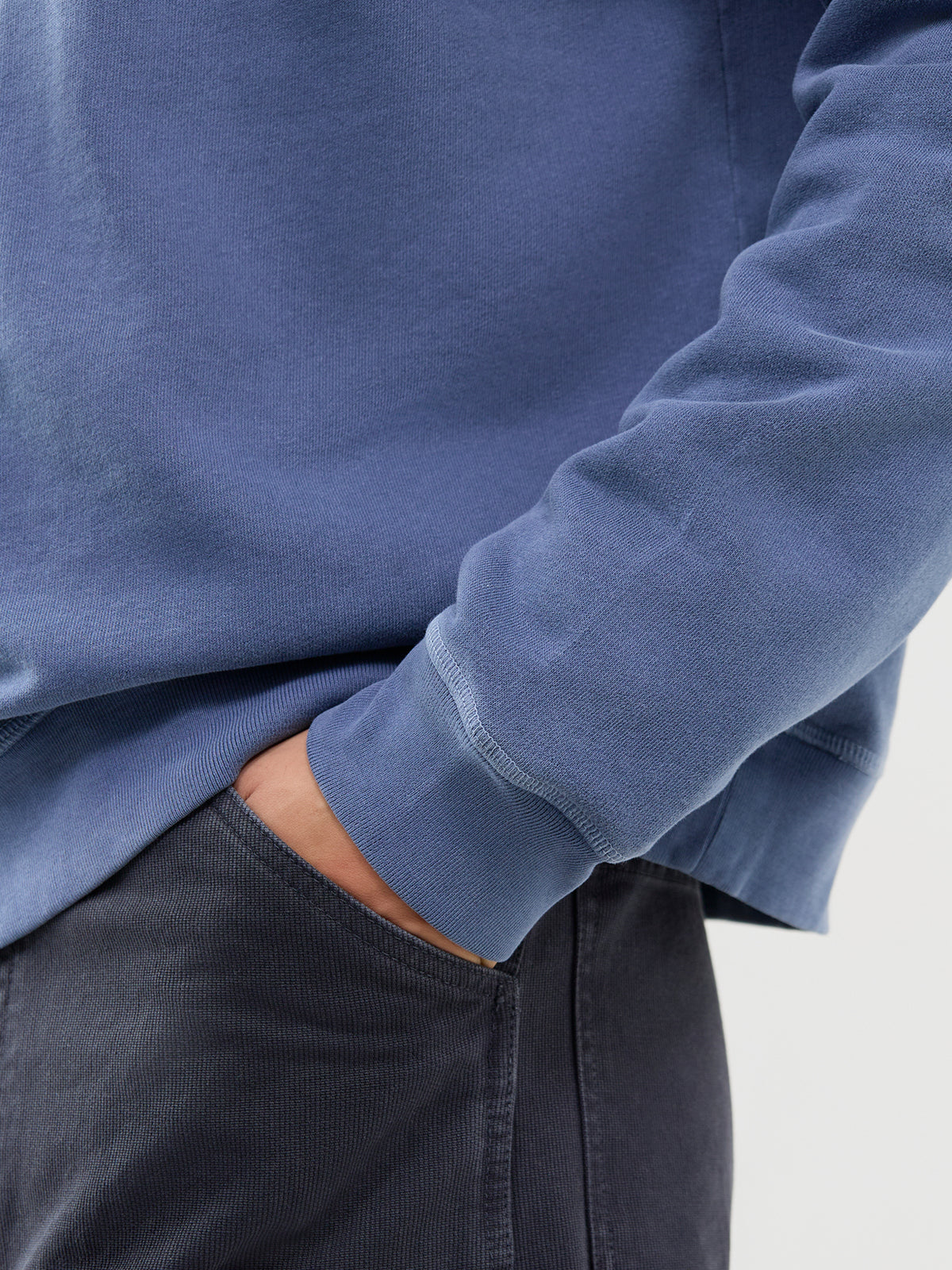 Light Fleece Cotton Crew Neck Sweatshirt - Cobalt