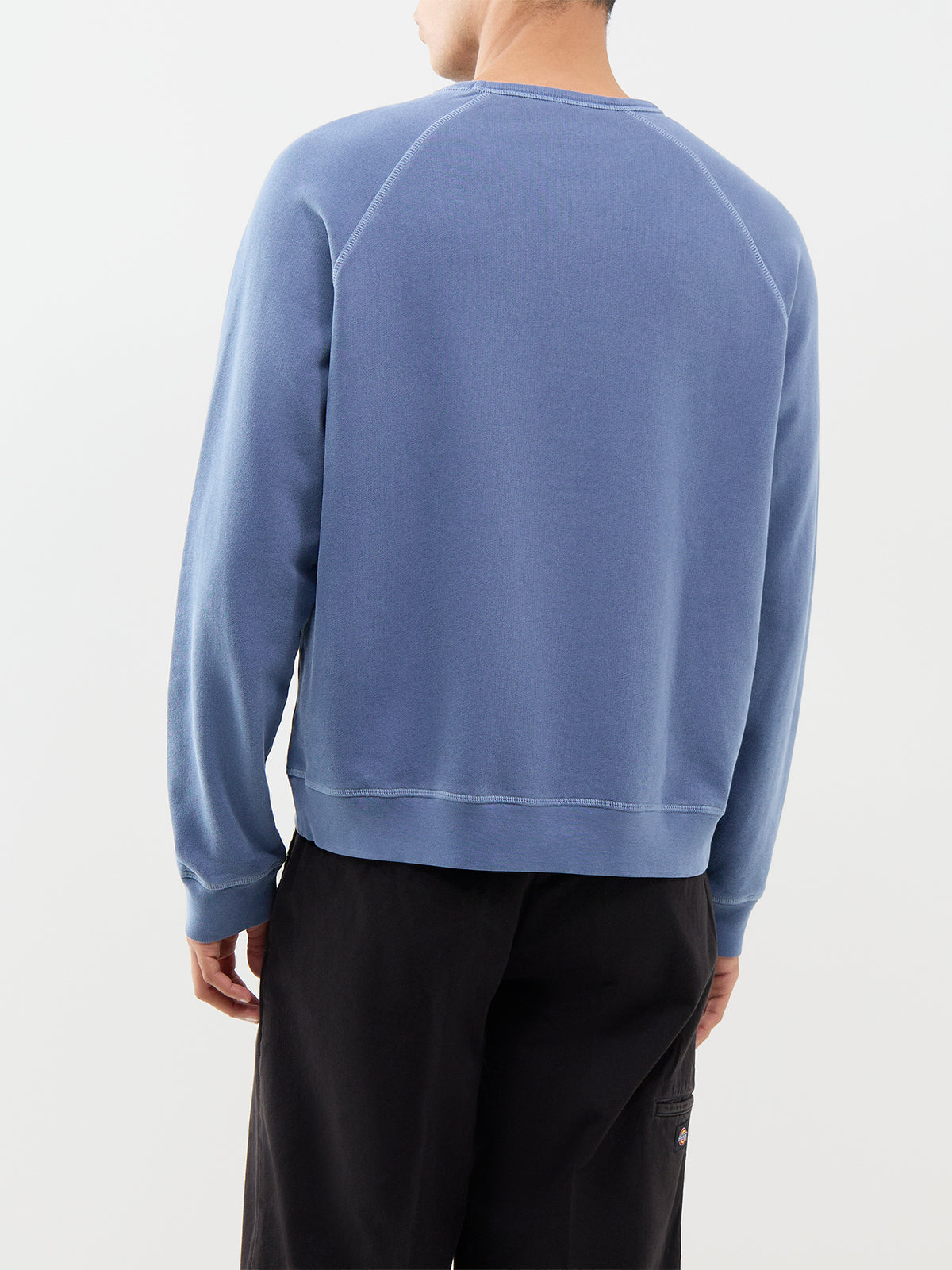 Light Fleece Cotton Crew Neck Sweatshirt - Cobalt