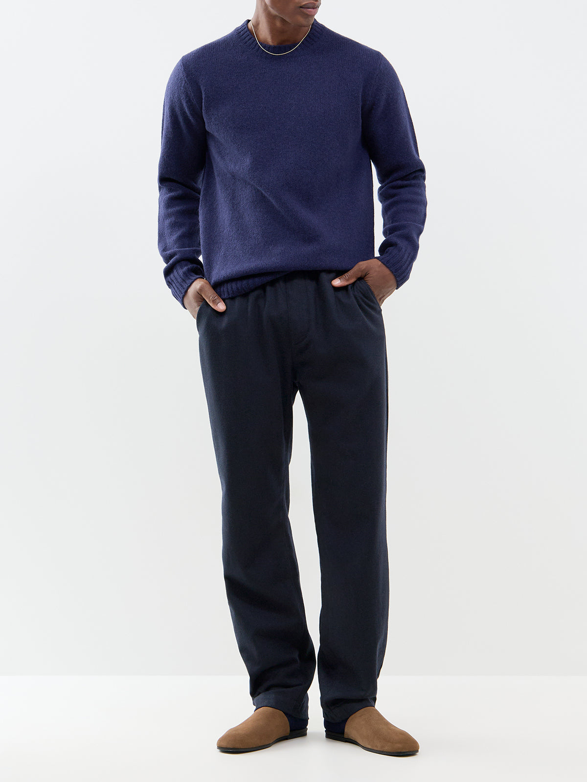 Shetland Wool Crew Neck Jumper - Navy