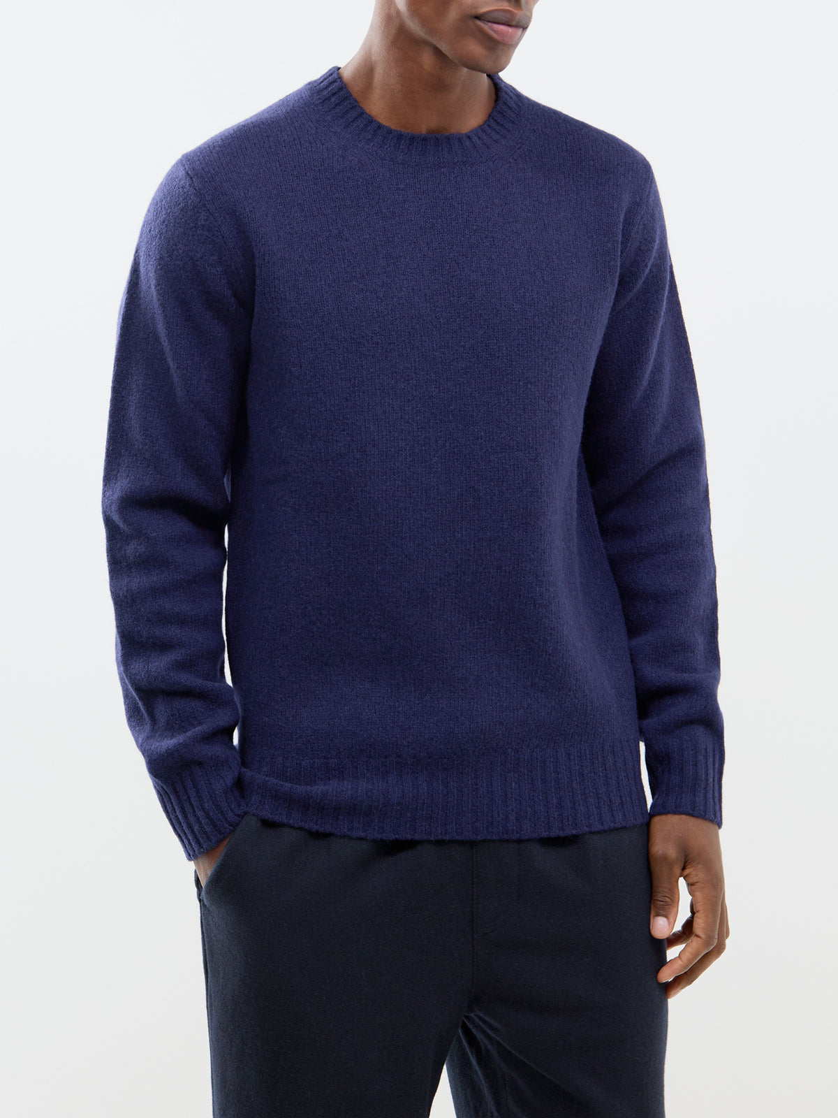 Shetland Wool Crew Neck Jumper - Navy