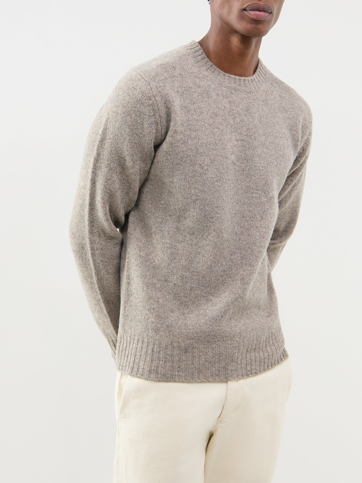 Shetland Wool Crew Neck Jumper - Mushroom