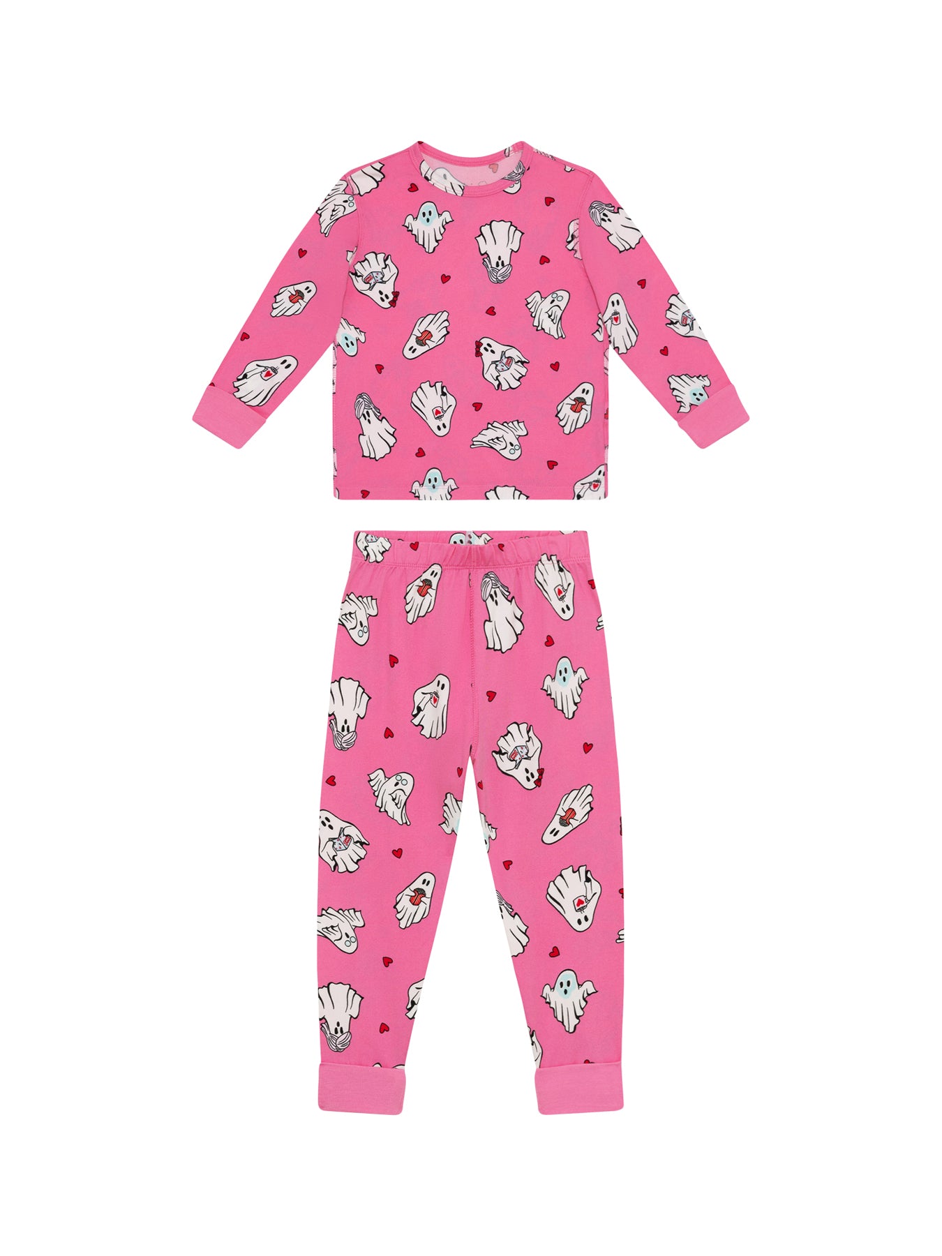Kids Sleepover Ghost Long Pyjama Set Pink