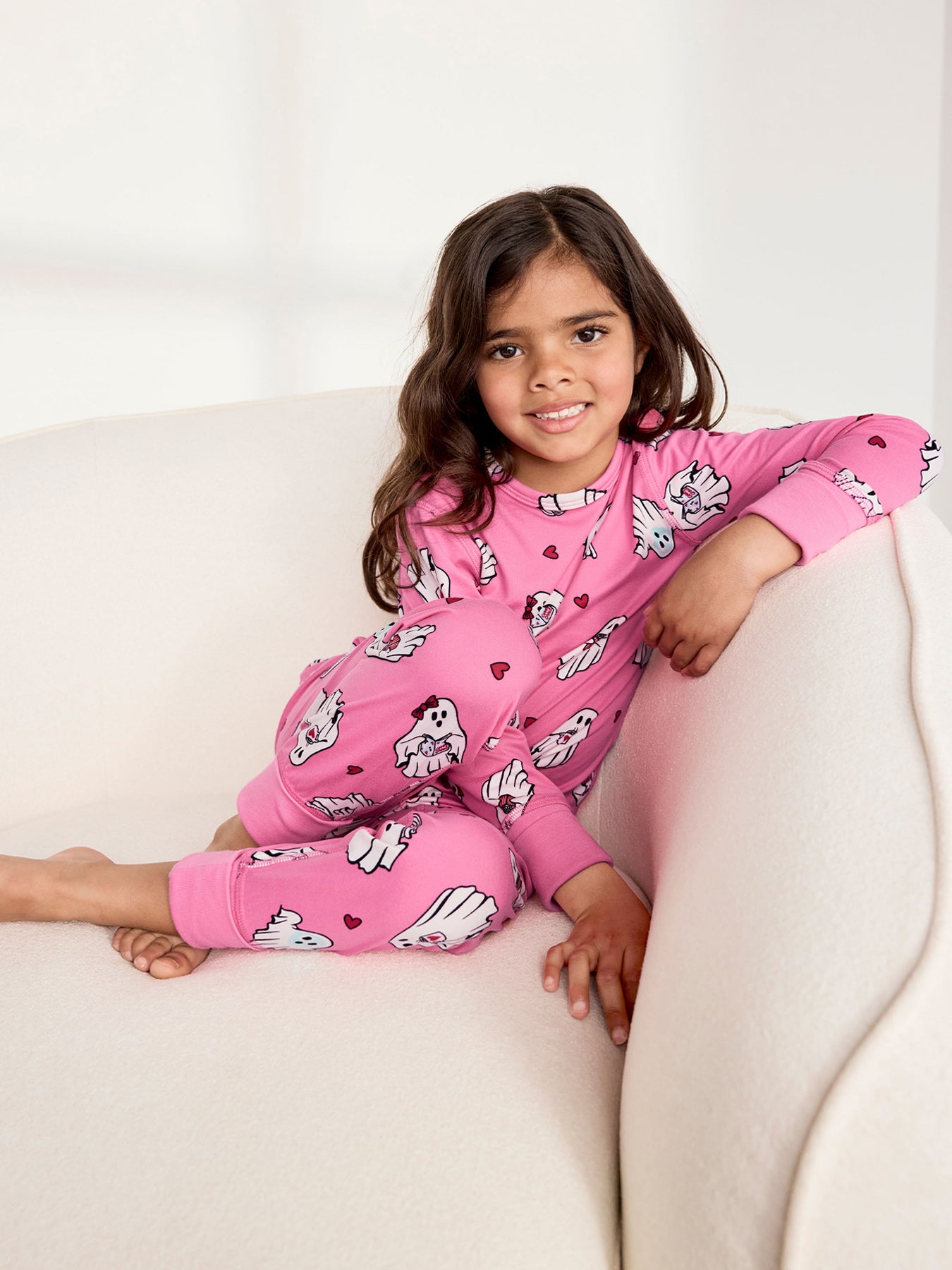 Kids Sleepover Ghost Long Pyjama Set Pink