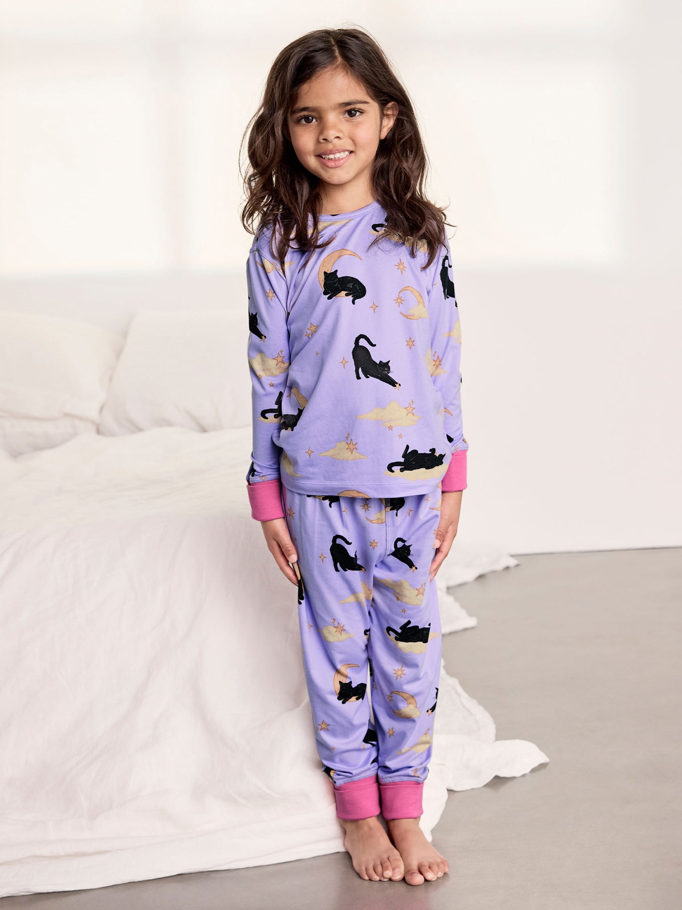 Kids Cats on Clouds Long Pyjama Set Lilac