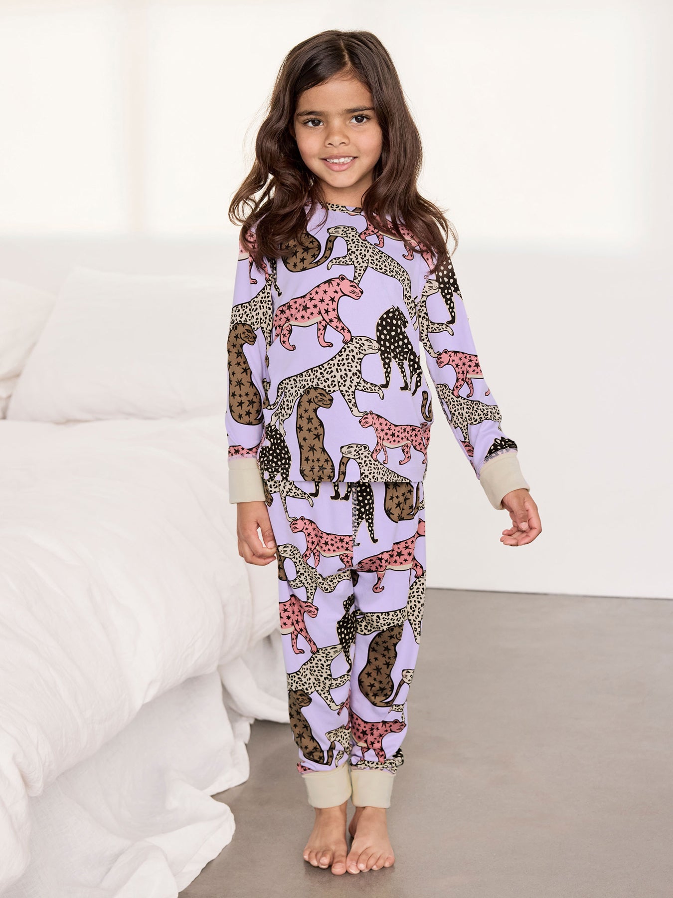 Kids Leopard Long Pyjama Set Lilac