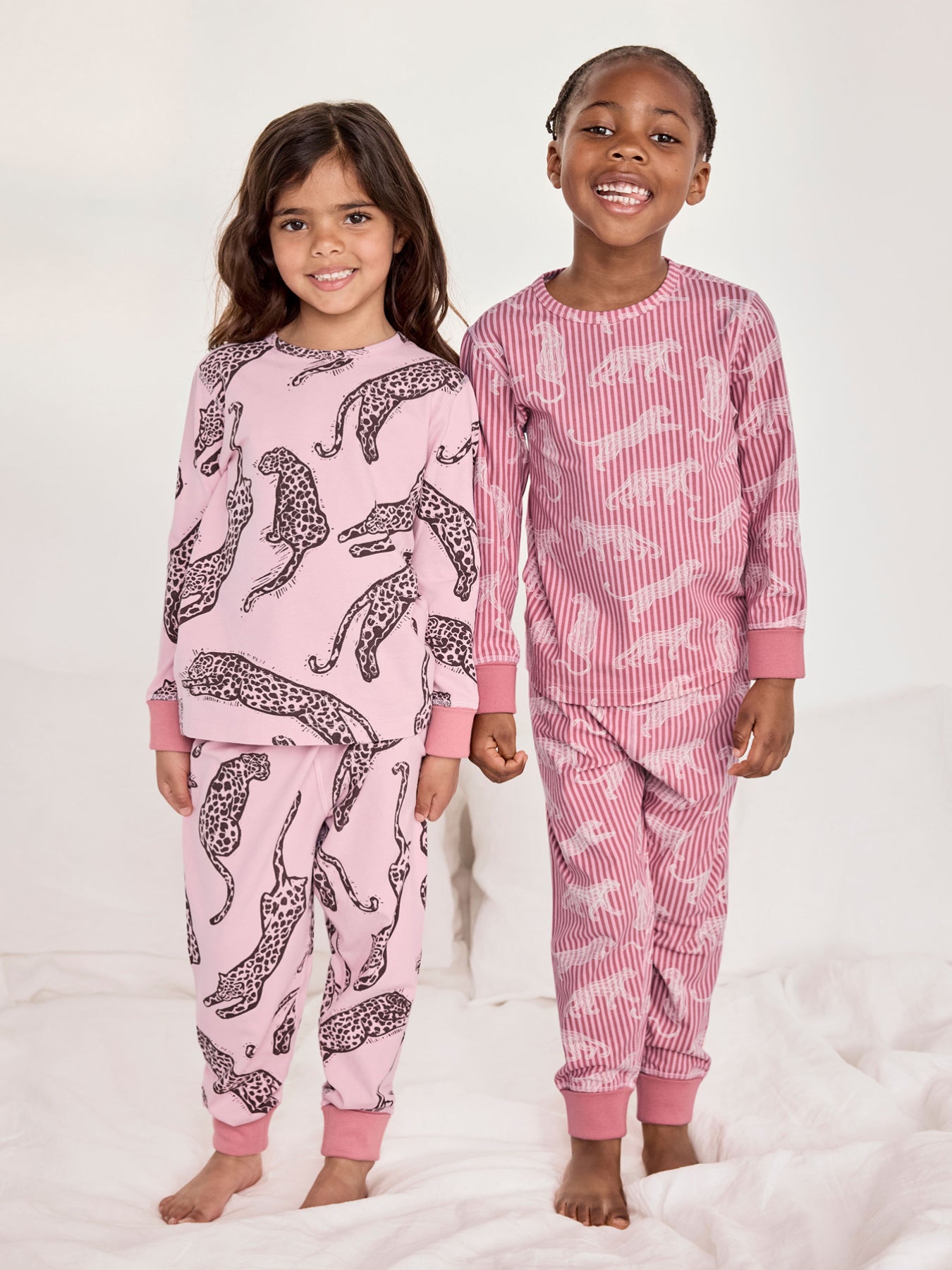 Kids 2-Pack Striped Leopard Long Pyjama Sets Pink