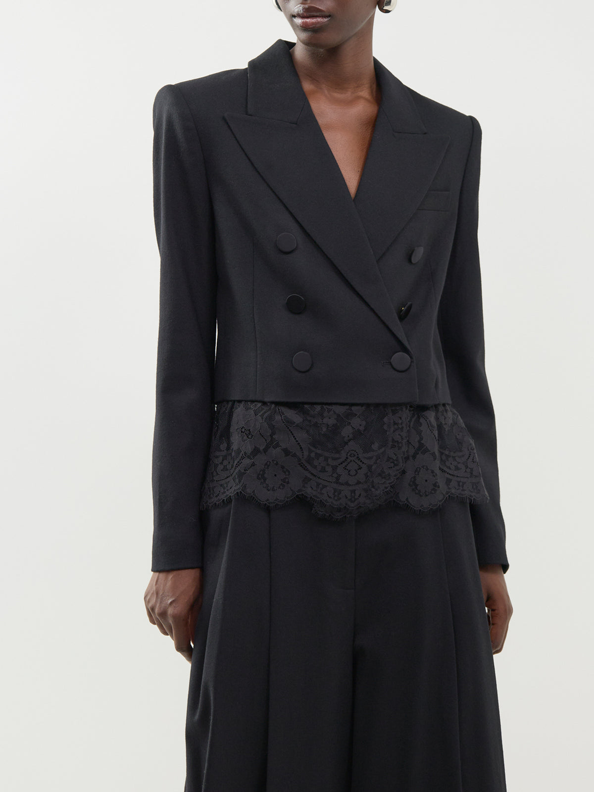 Wool Valiant Lace Cropped Blazer - Black