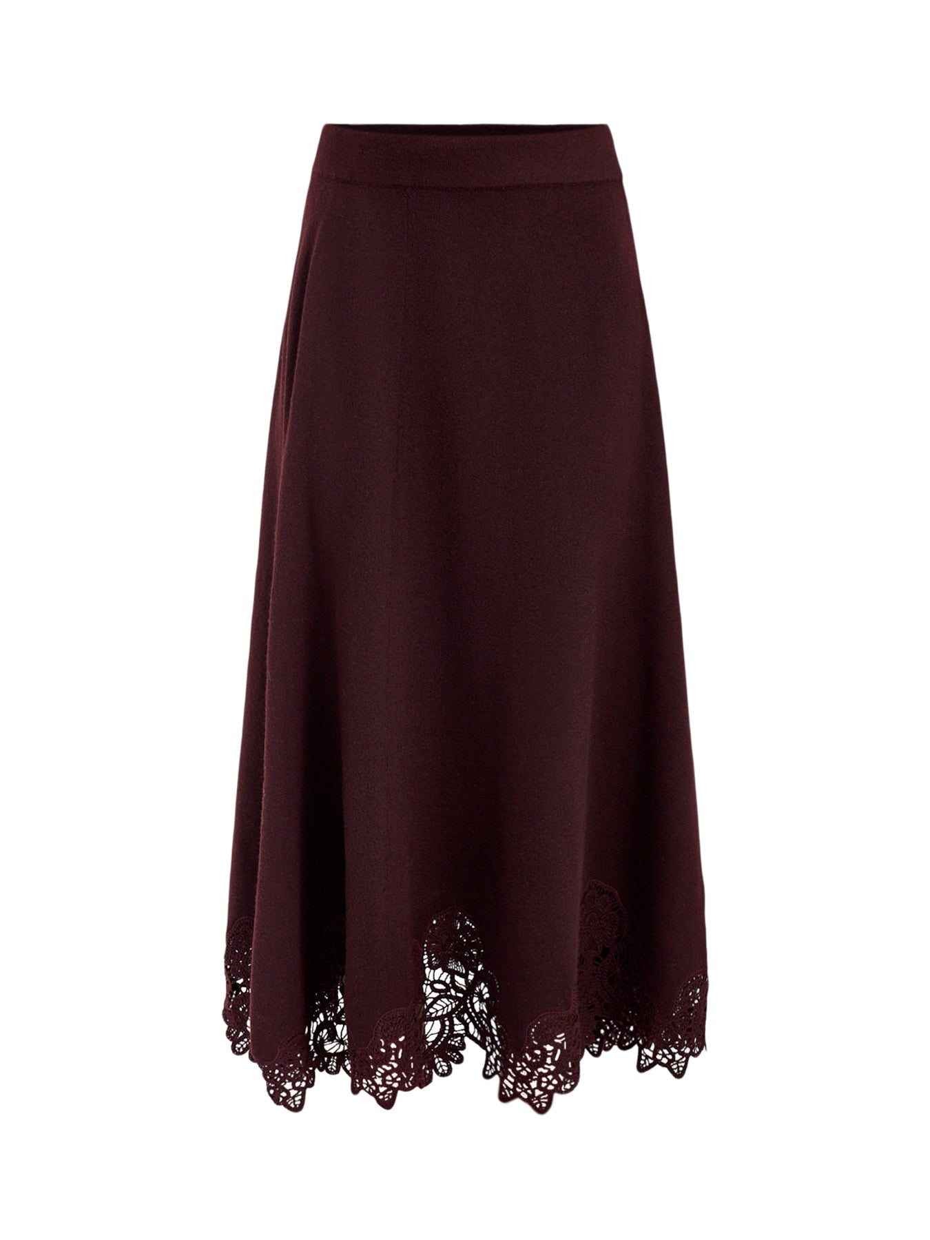 Valiant Merino Lace Wool Midi Skirt Mahogany