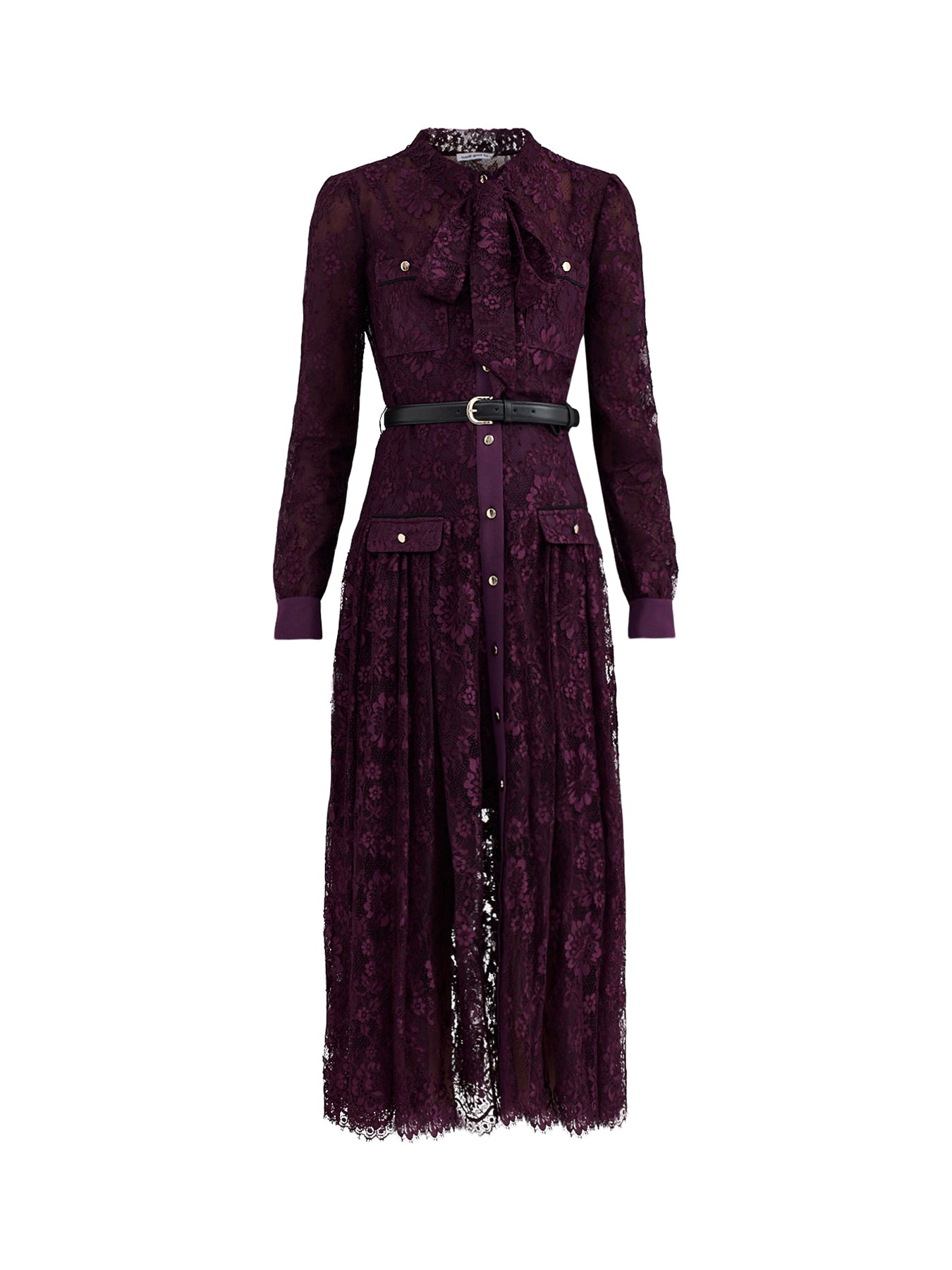 Purple Lace Tie Neck Midi Dress