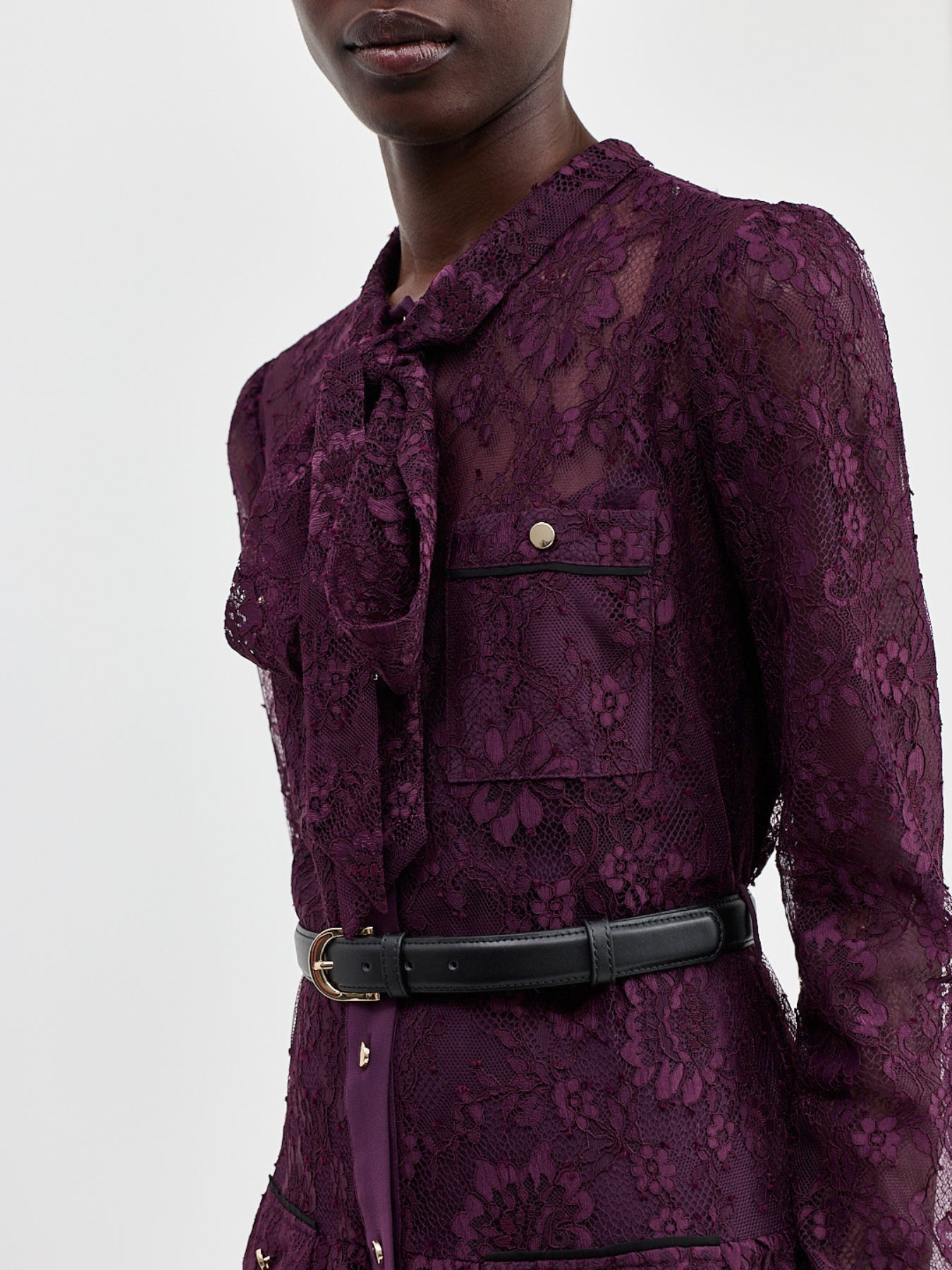 Purple Lace Tie Neck Midi Dress