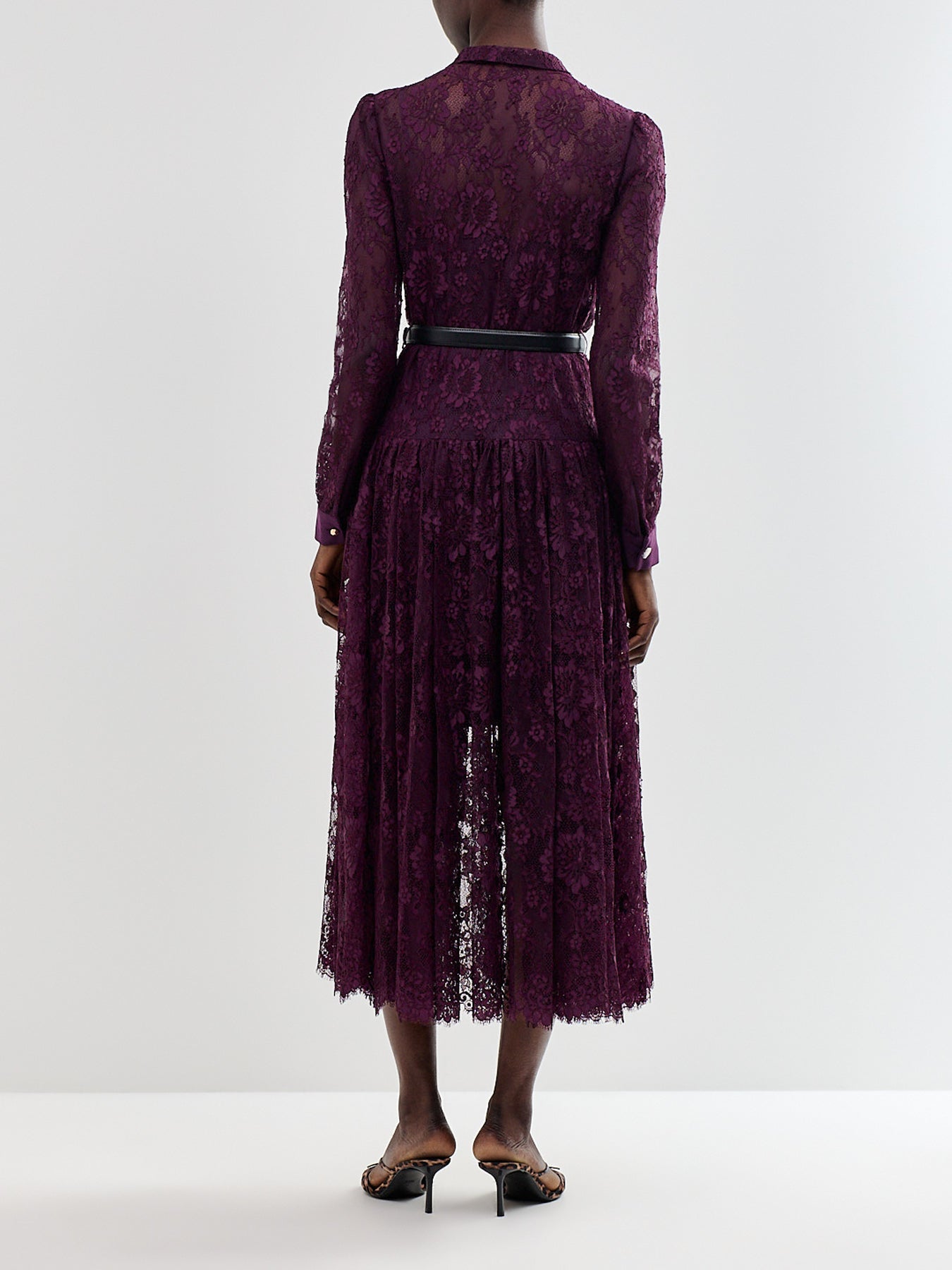 Purple Lace Tie Neck Midi Dress