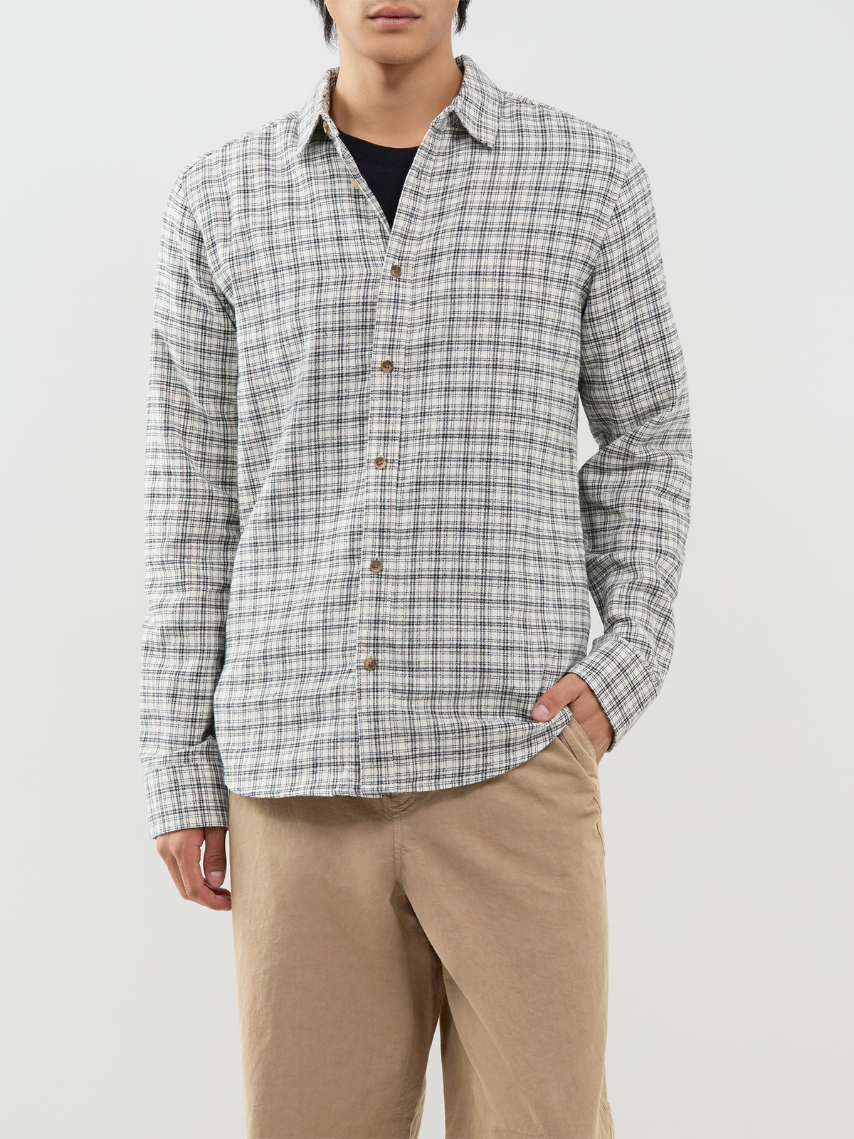 Organic Cotton Gudmund Checked Long-Sleeved Shirt - Egret & Jet Black