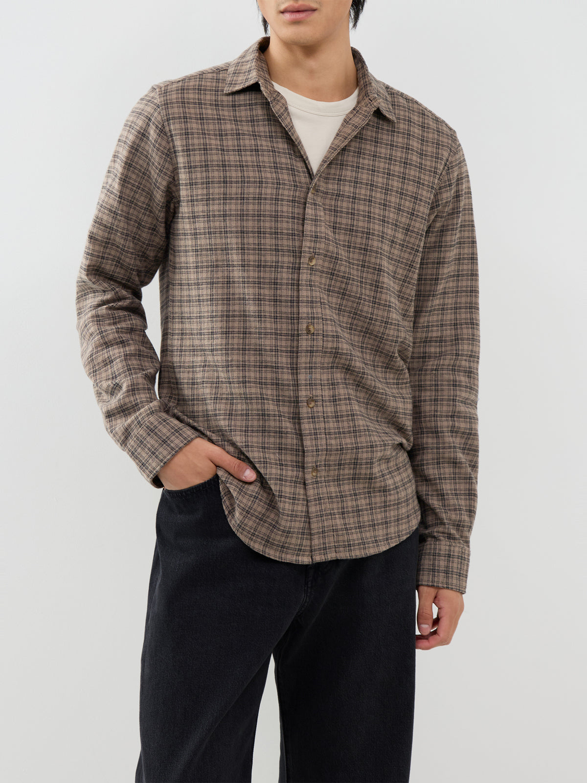 Organic Cotton Gudmund Checked Long-Sleeved Shirt - Walnut & Jet Black