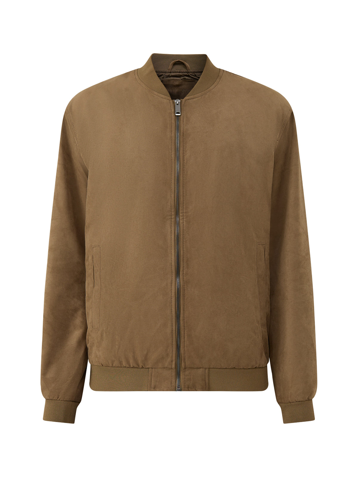 Faux Suede Bomber Jacket – Tan