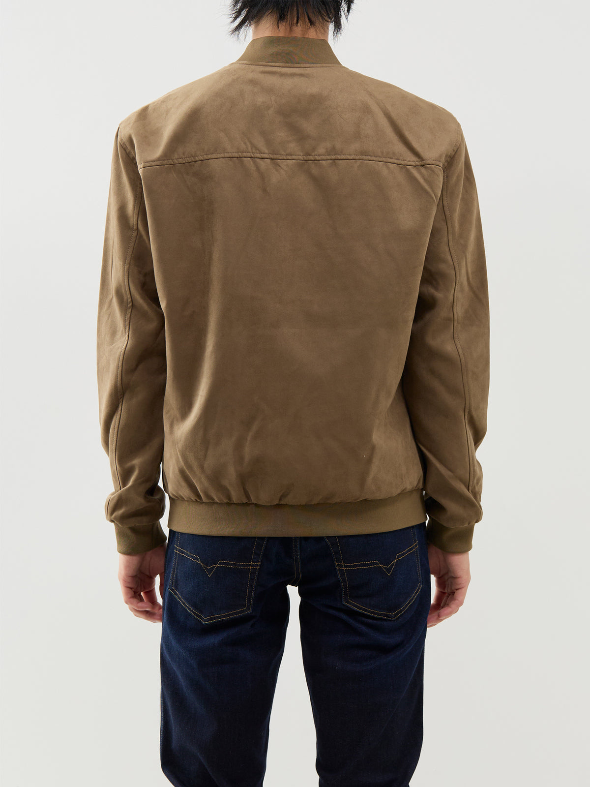 Faux Suede Bomber Jacket – Tan