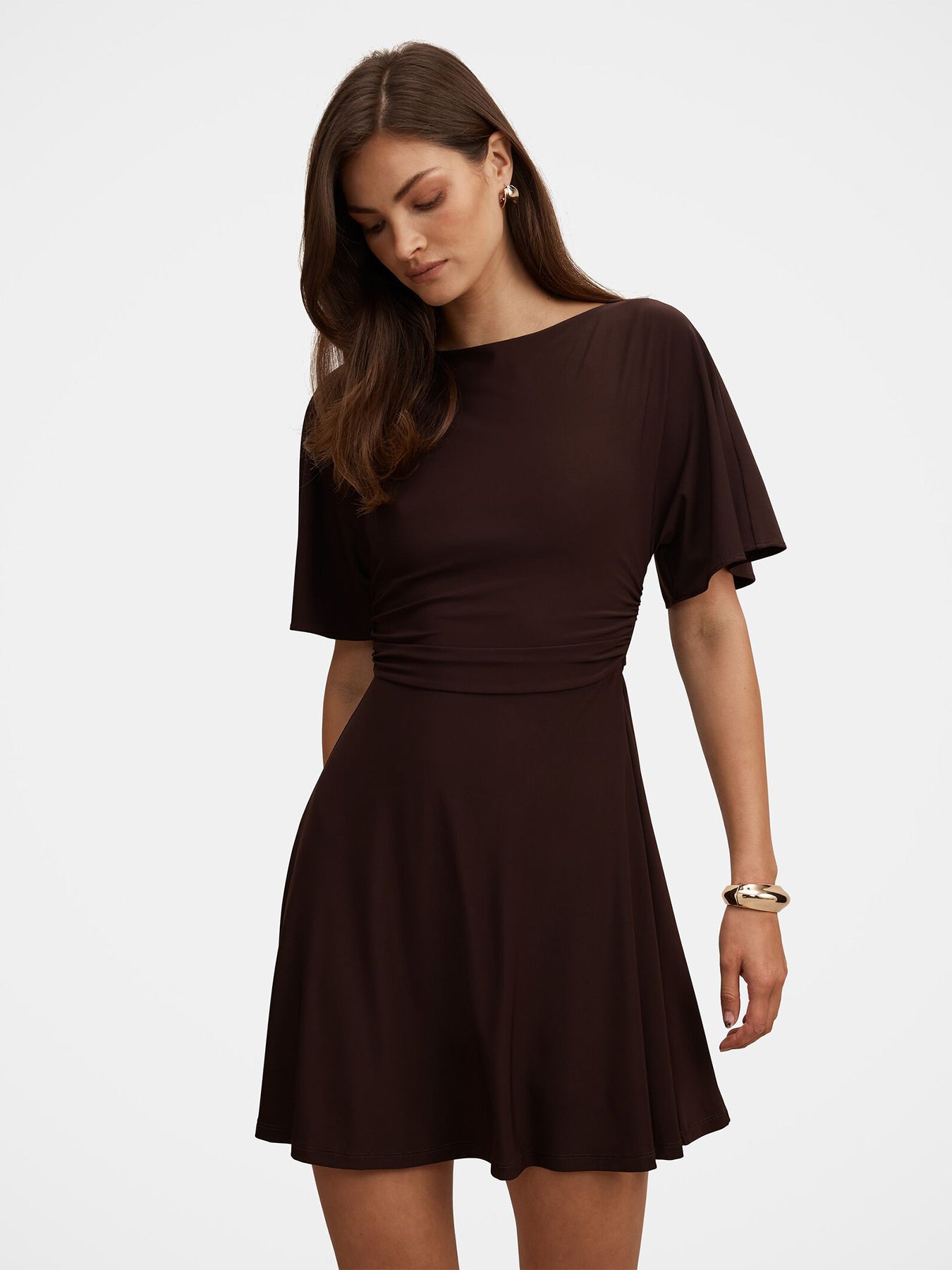 Cora Flutter Sleeve Tie Mini Dress Brown