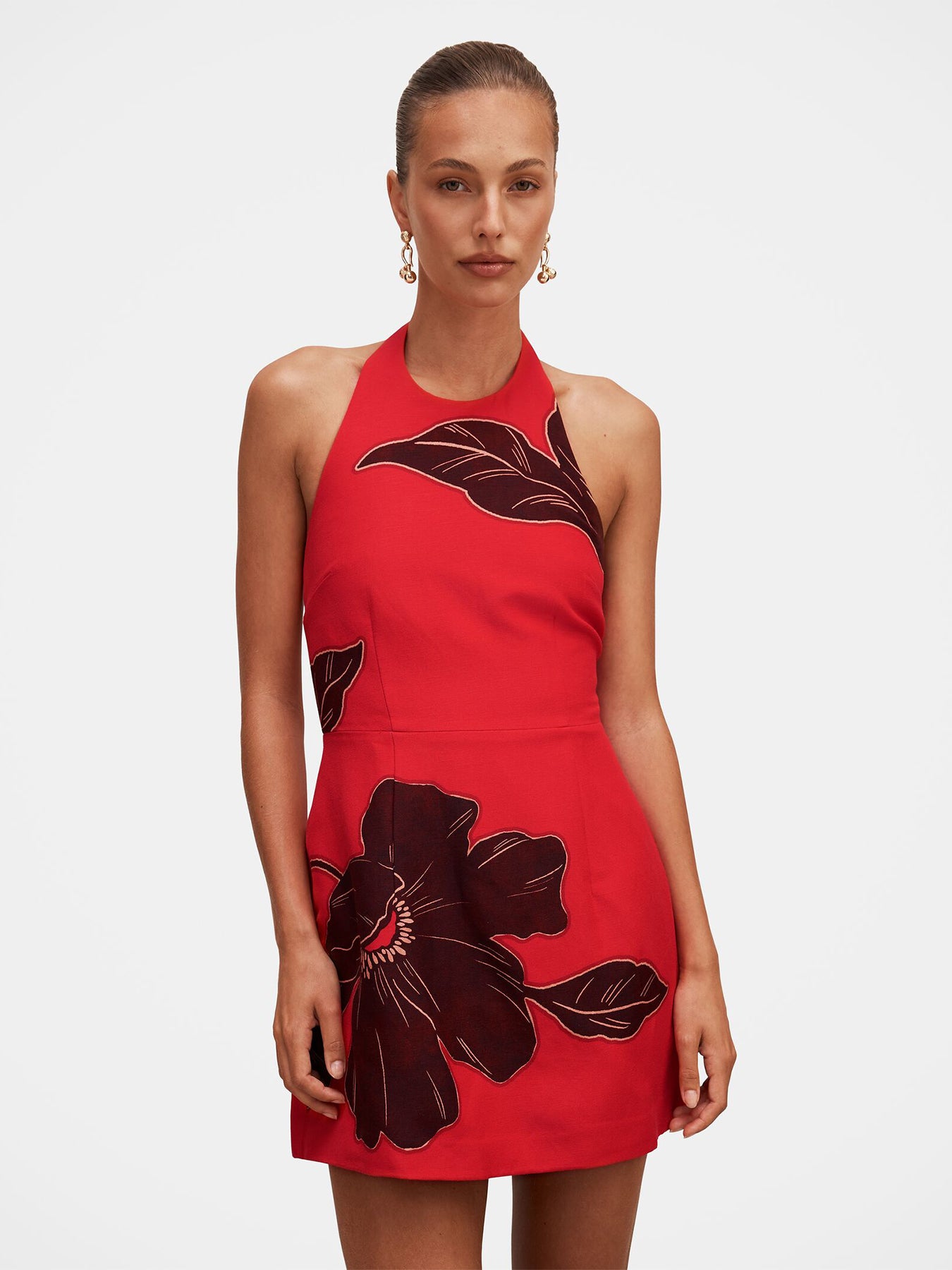 Corinna Printed Linen Mini Dress Red