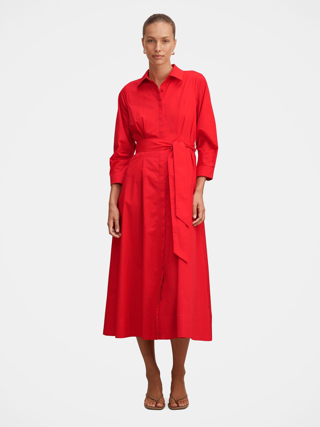 Sally Cotton Shirt Midi Dress Red