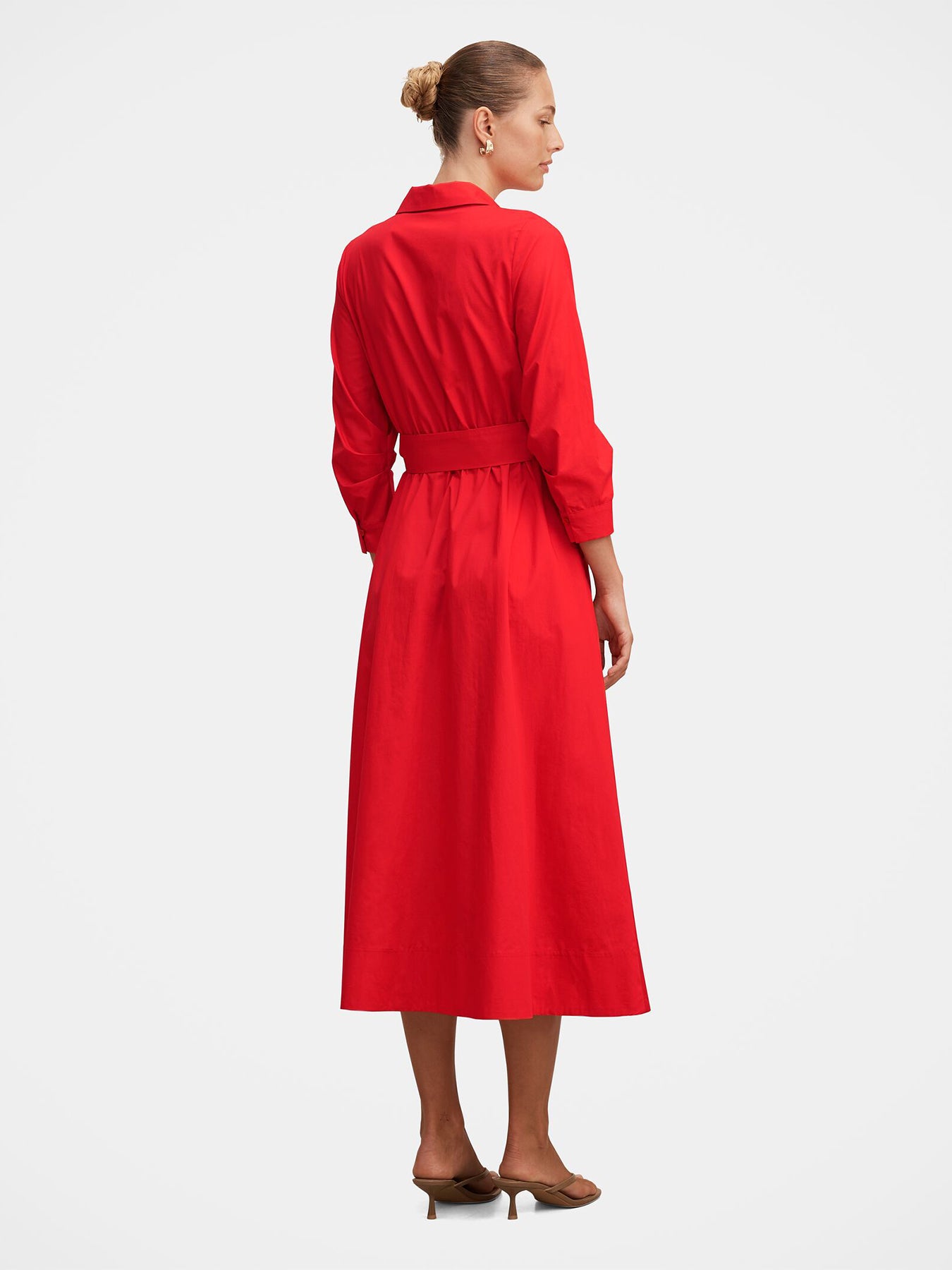 Sally Cotton Shirt Midi Dress Red