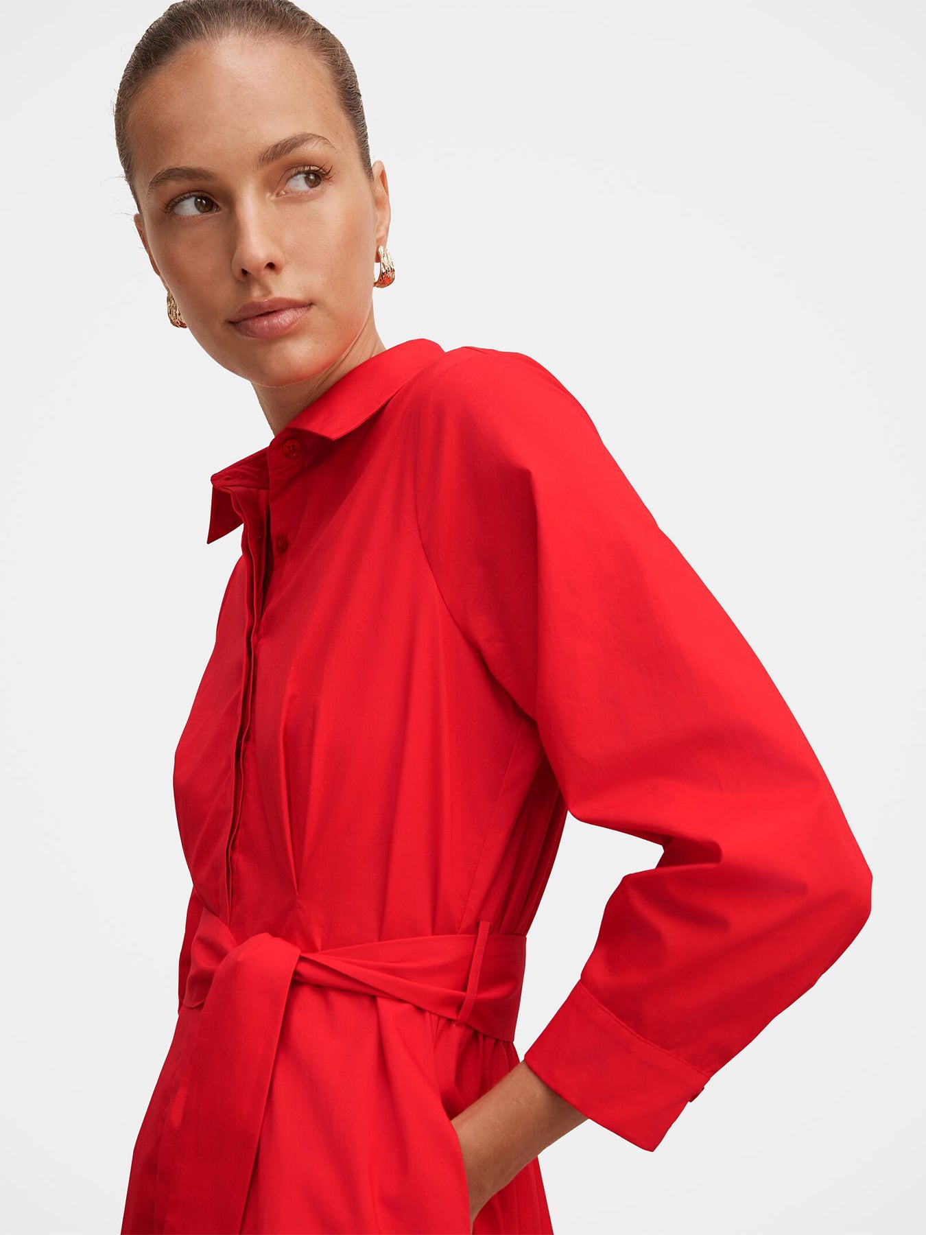 Sally Cotton Shirt Midi Dress Red