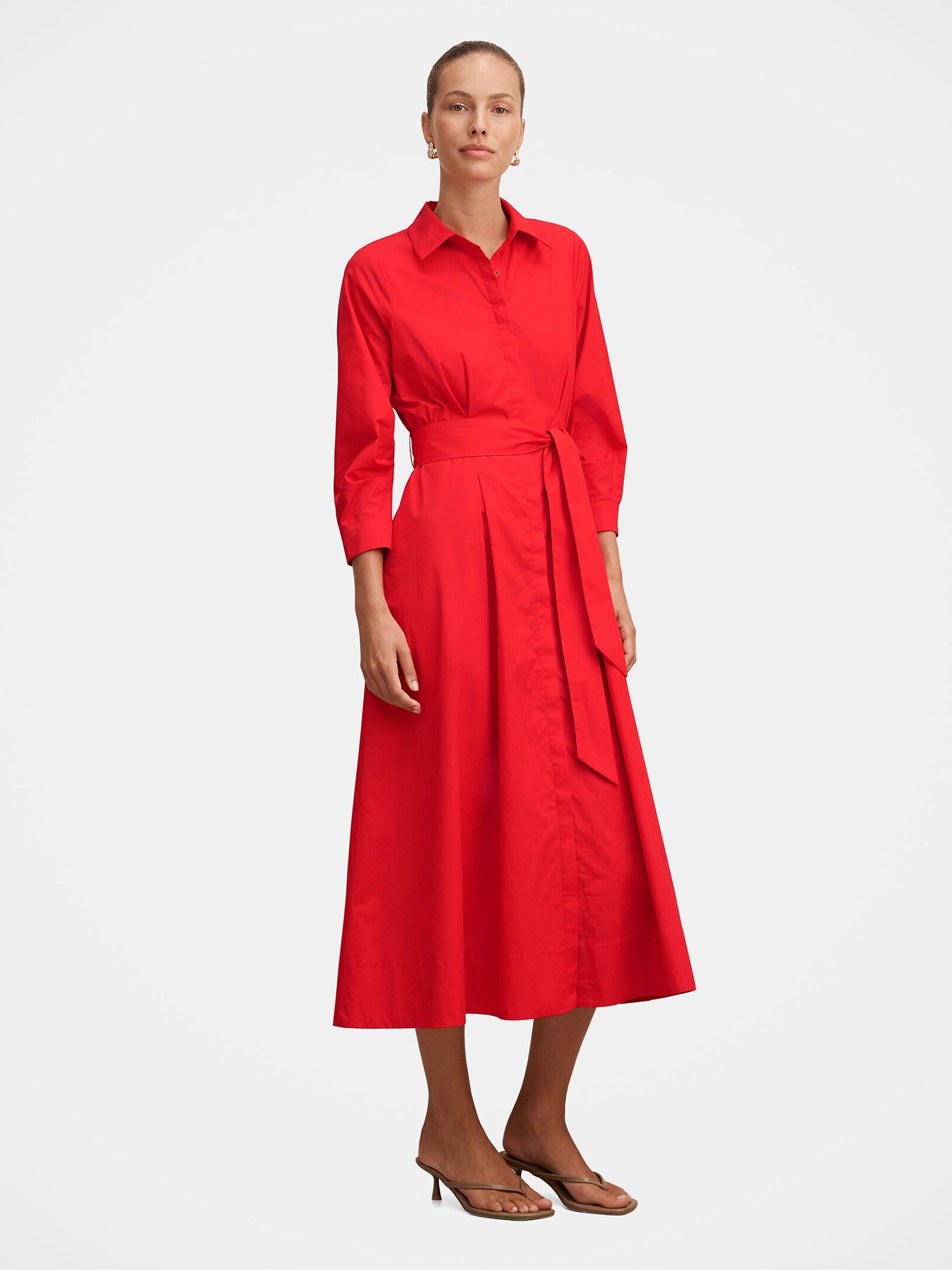 Sally Cotton Shirt Midi Dress Red