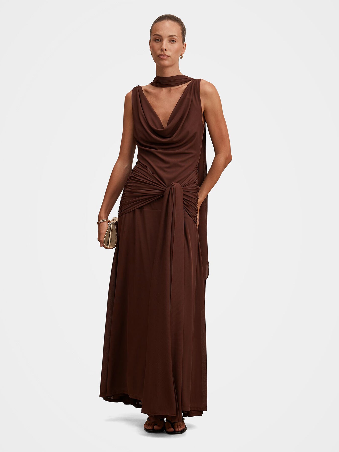 Vivianne Scarf Tie Maxi Dress Brown