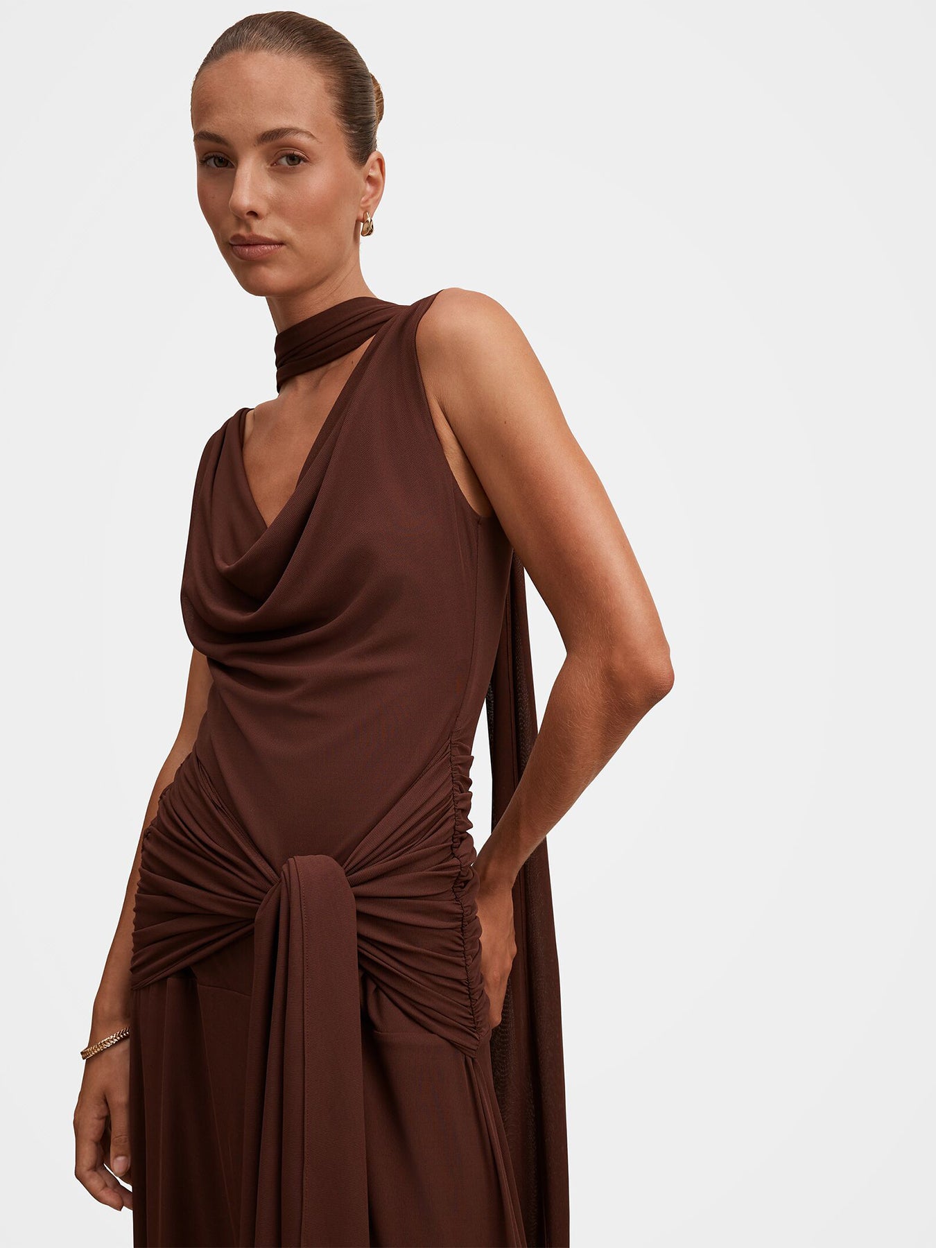 Vivianne Scarf Tie Maxi Dress Brown