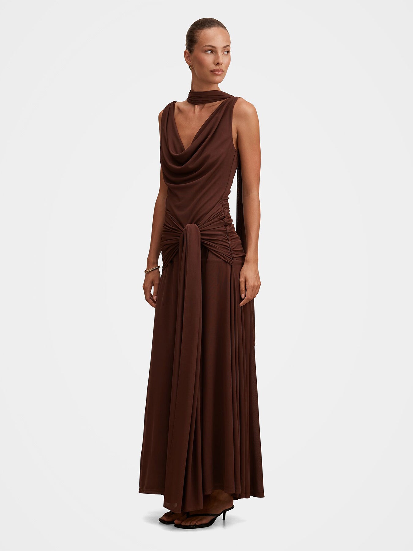 Vivianne Scarf Tie Maxi Dress Brown