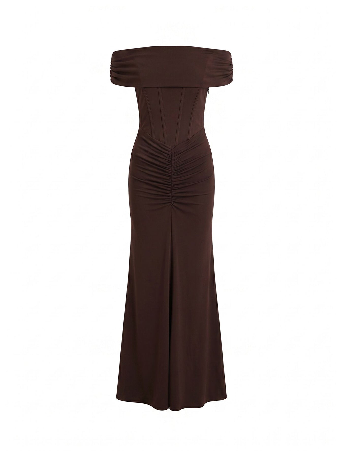 Ania Ruched Bardot Maxi Dress Brown