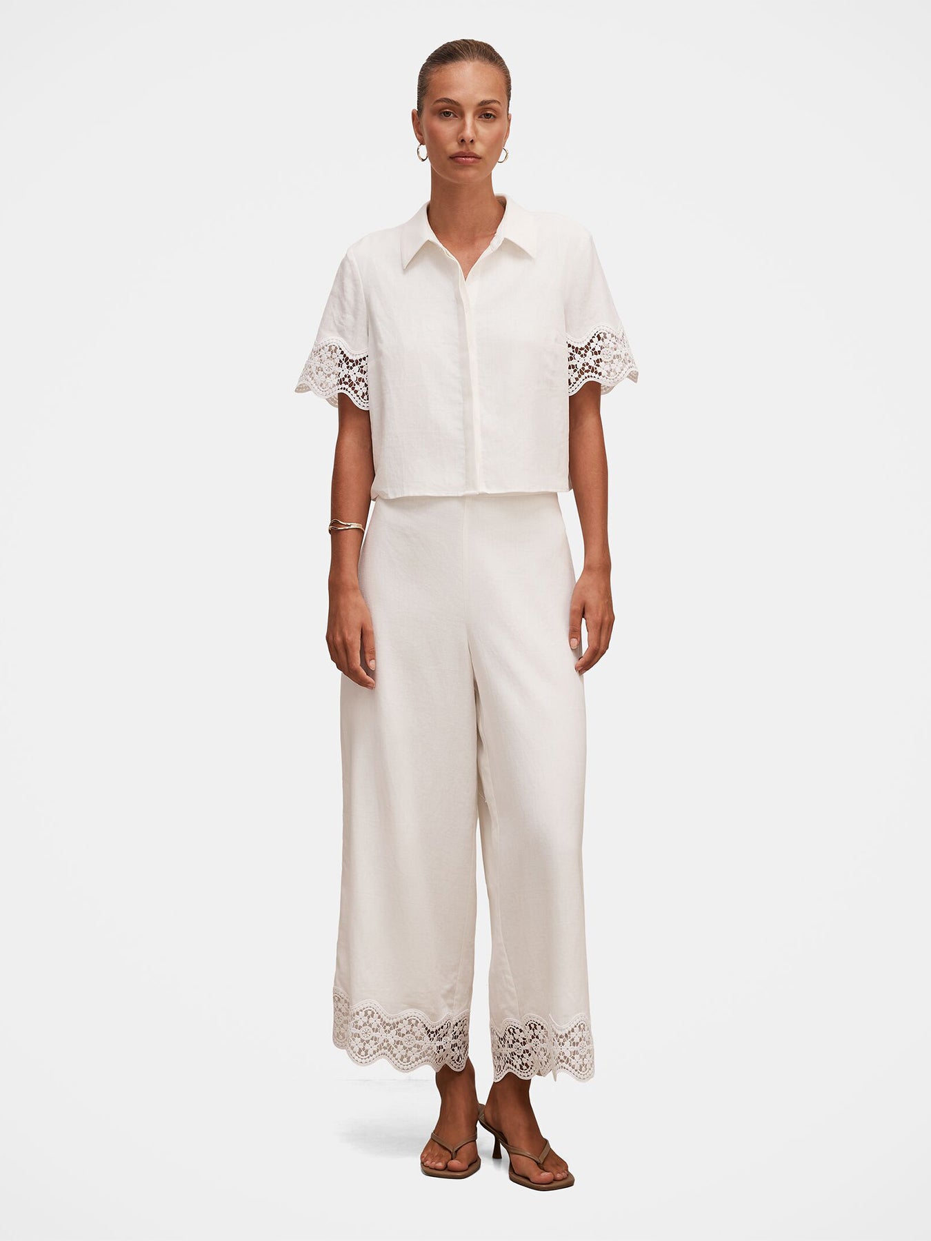 Skye Lace Trim Shirt White