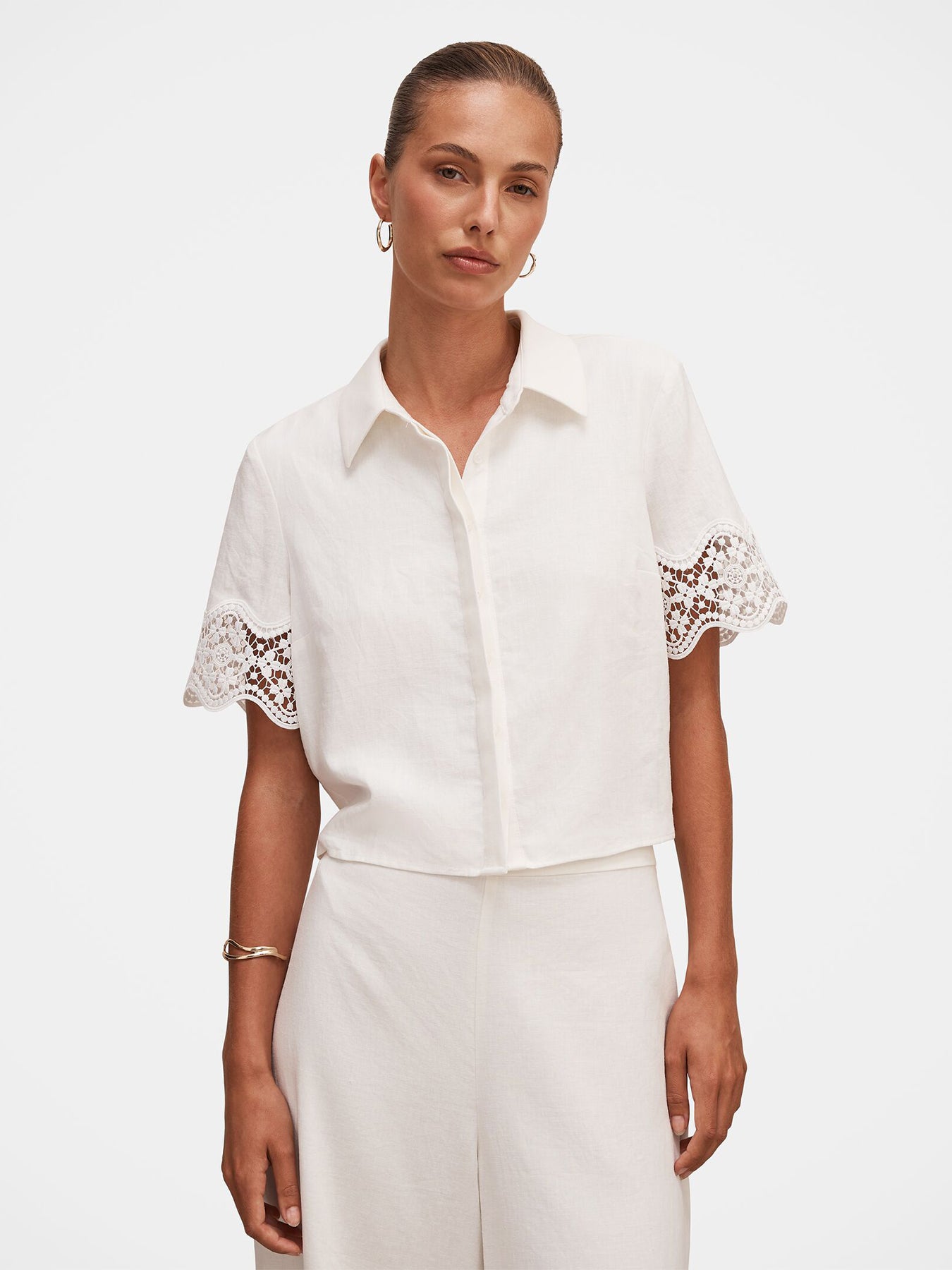 Skye Lace Trim Shirt White