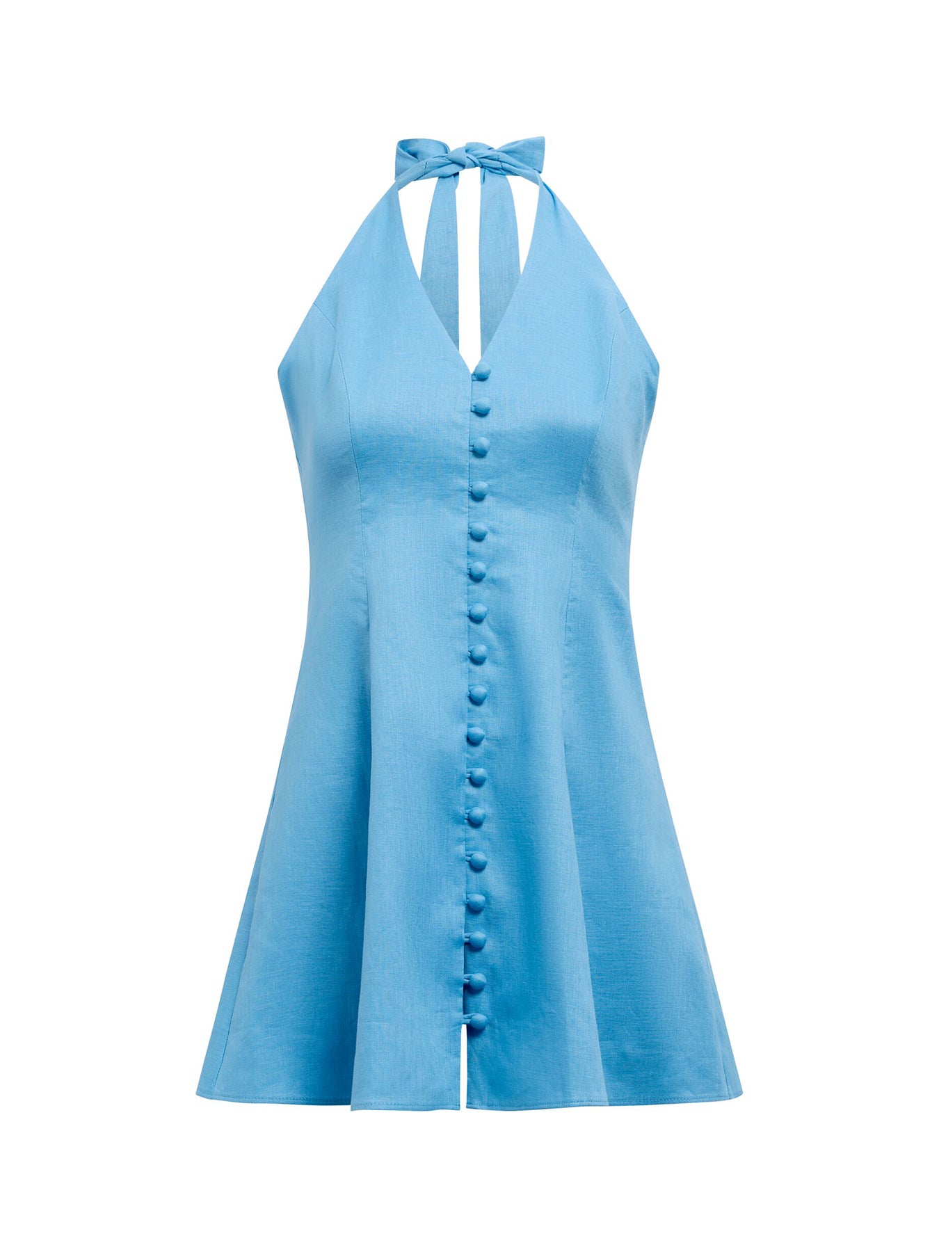 Ina Button Front Halter Neck Mini Dress Blue