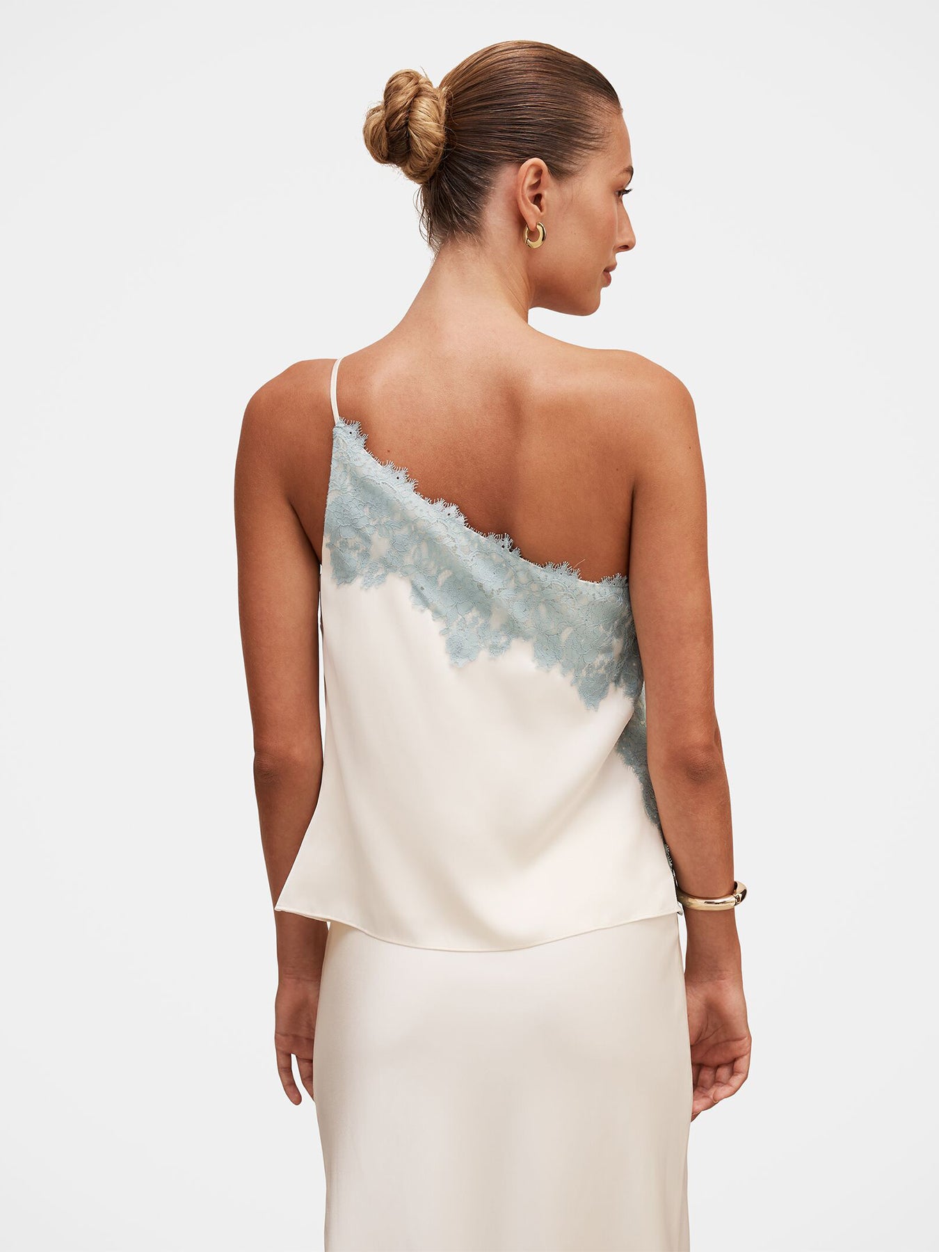 Adele One Shoulder Lace Trim Blouse White