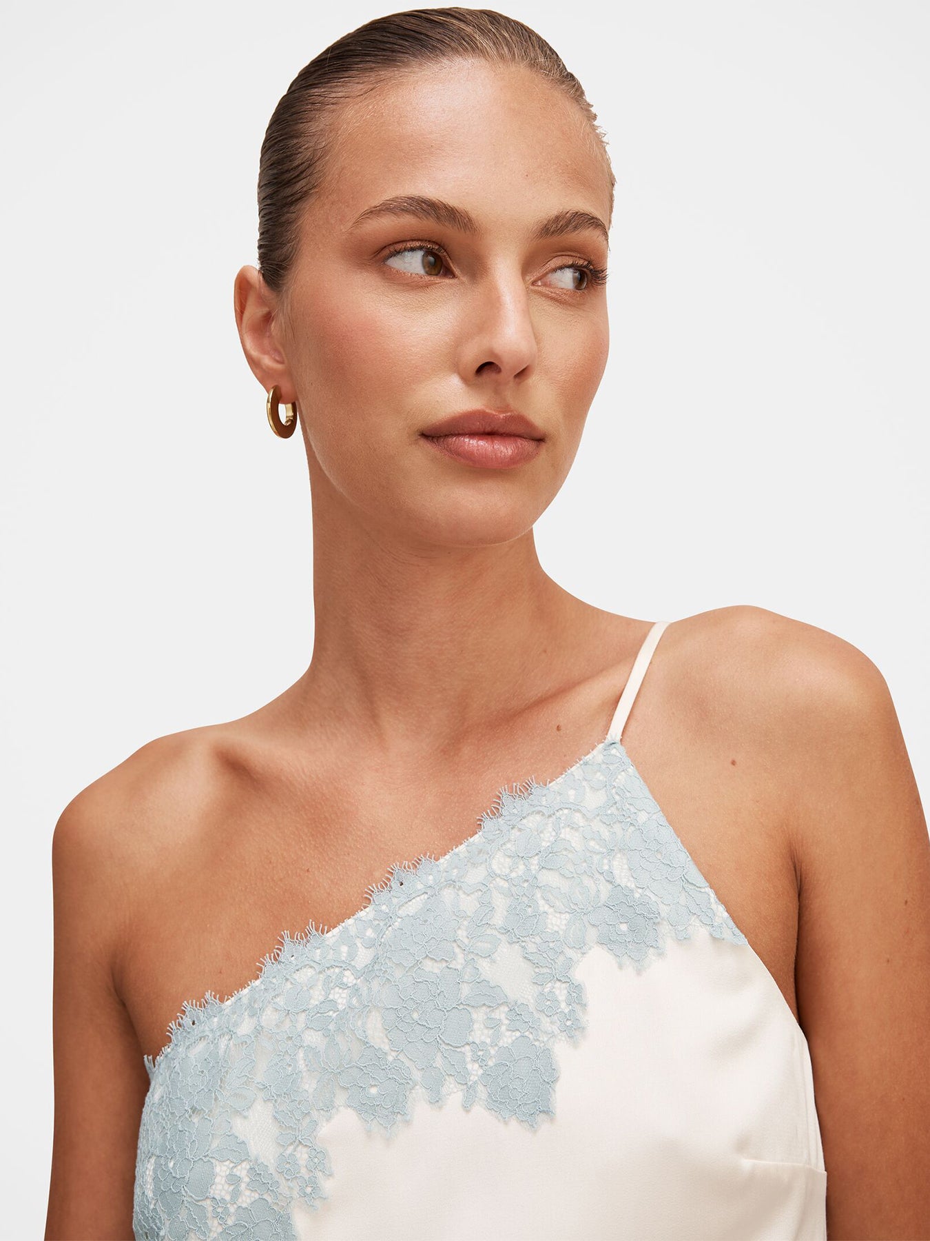 Adele One Shoulder Lace Trim Blouse White
