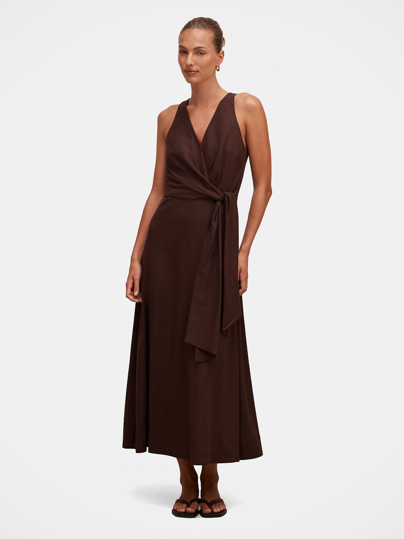 Zoey Halter Neck Tie Midi Dress Brown