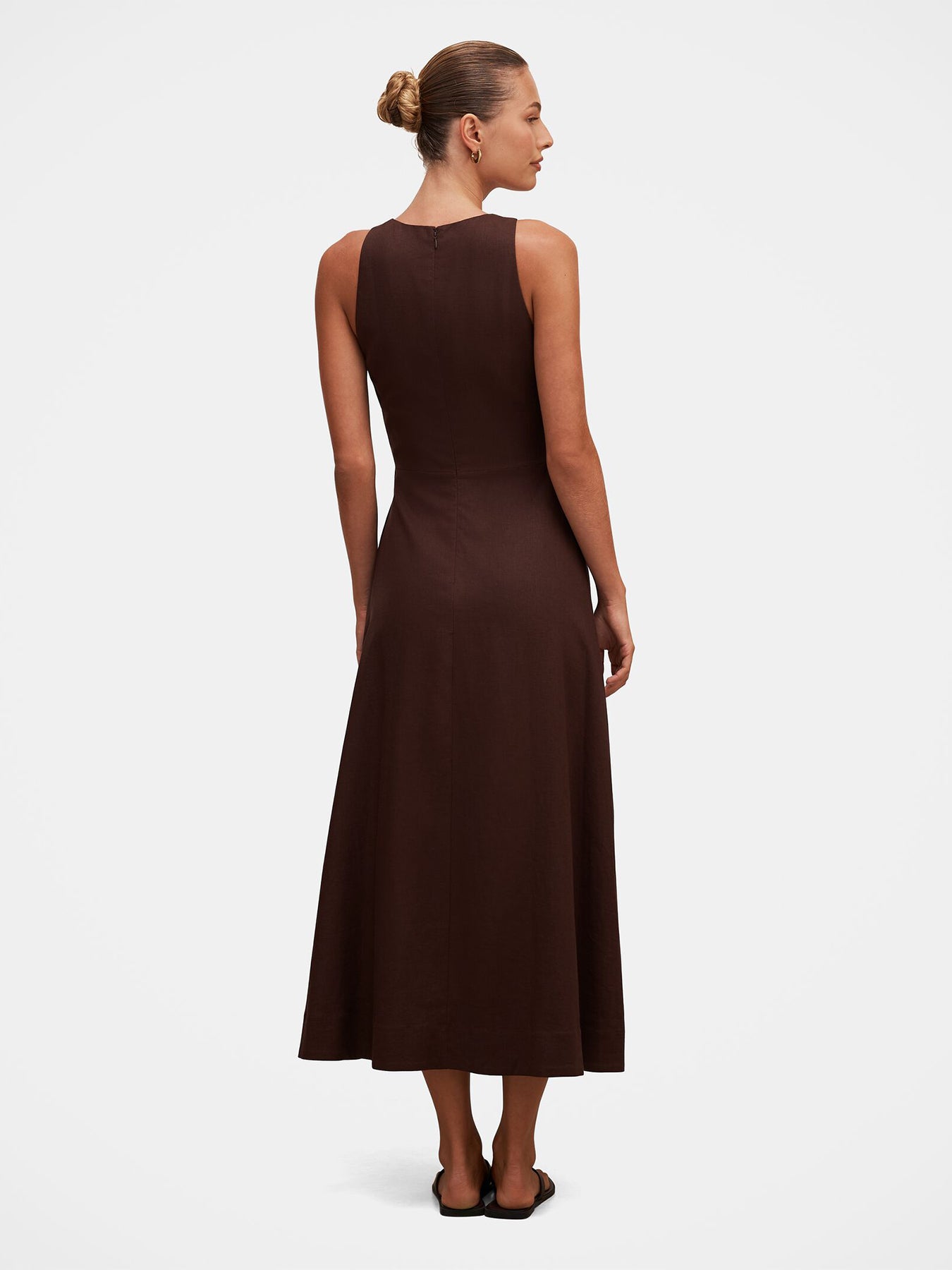 Zoey Halter Neck Tie Midi Dress Brown