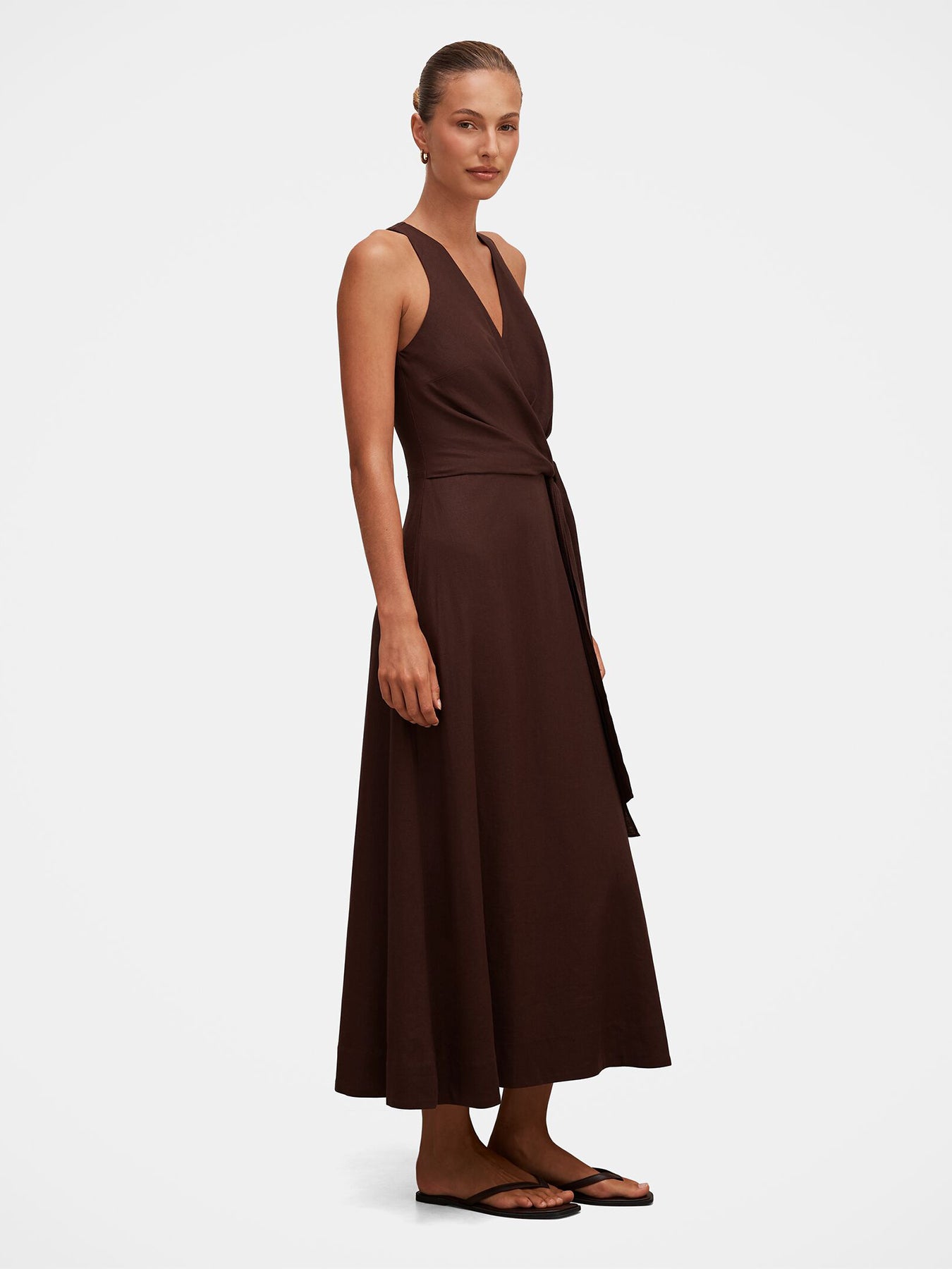 Zoey Halter Neck Tie Midi Dress Brown